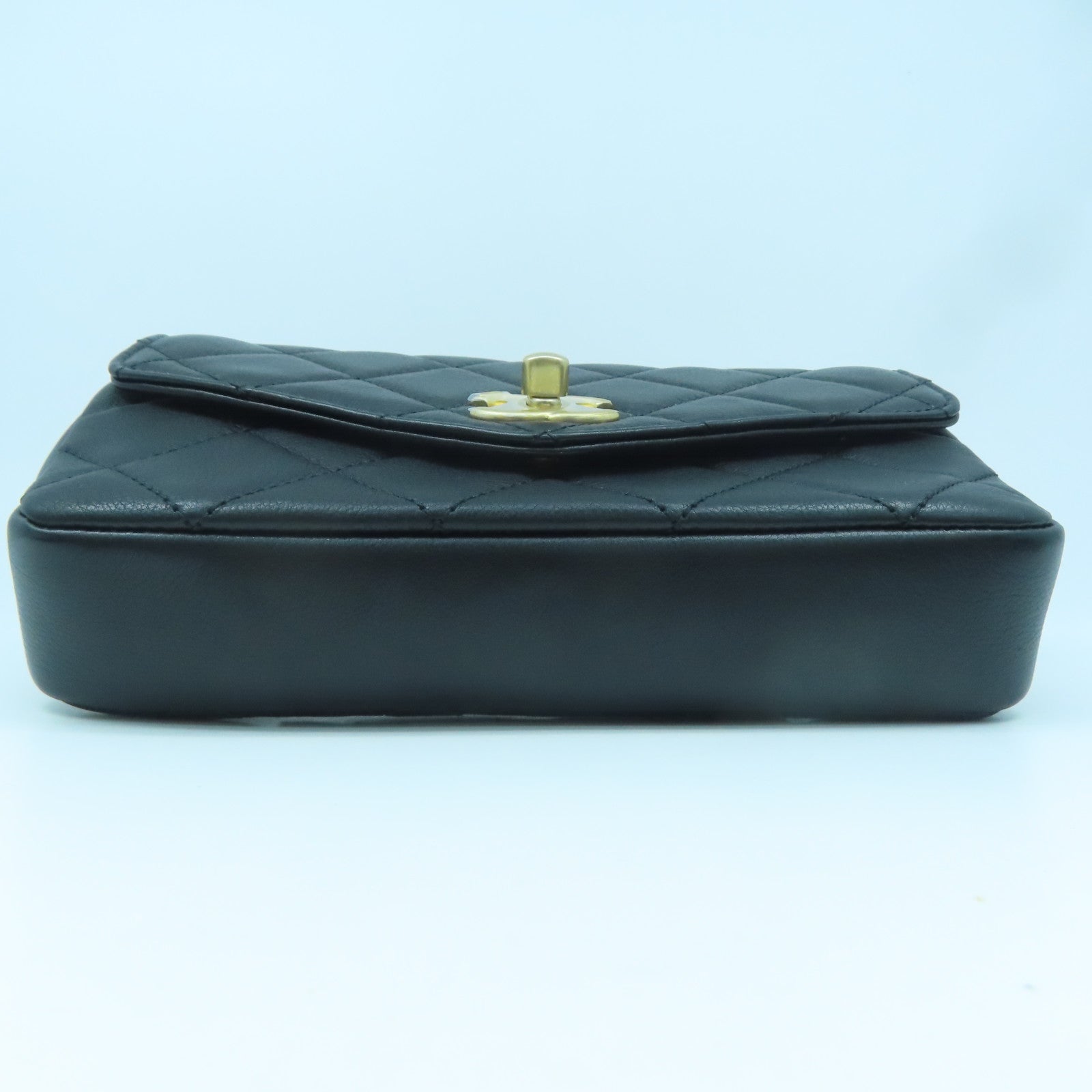 CHANEL rhombic cowhide leather Waist Bag gold buckle pocket black