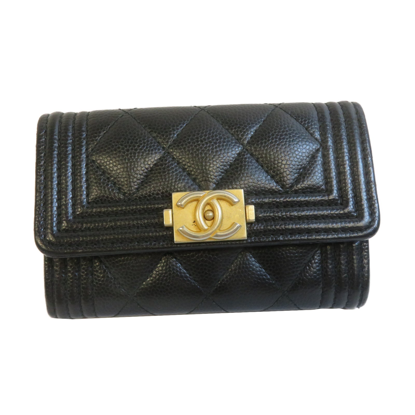 CHANEL 菱格牛皮皮革Card Case金扣卡片套黑色