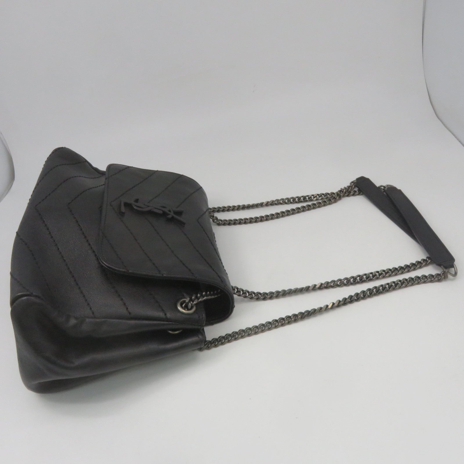 SAINT LAURENT 牛皮皮革2 way Shoulder銀扣鏈帶肩背袋黑色