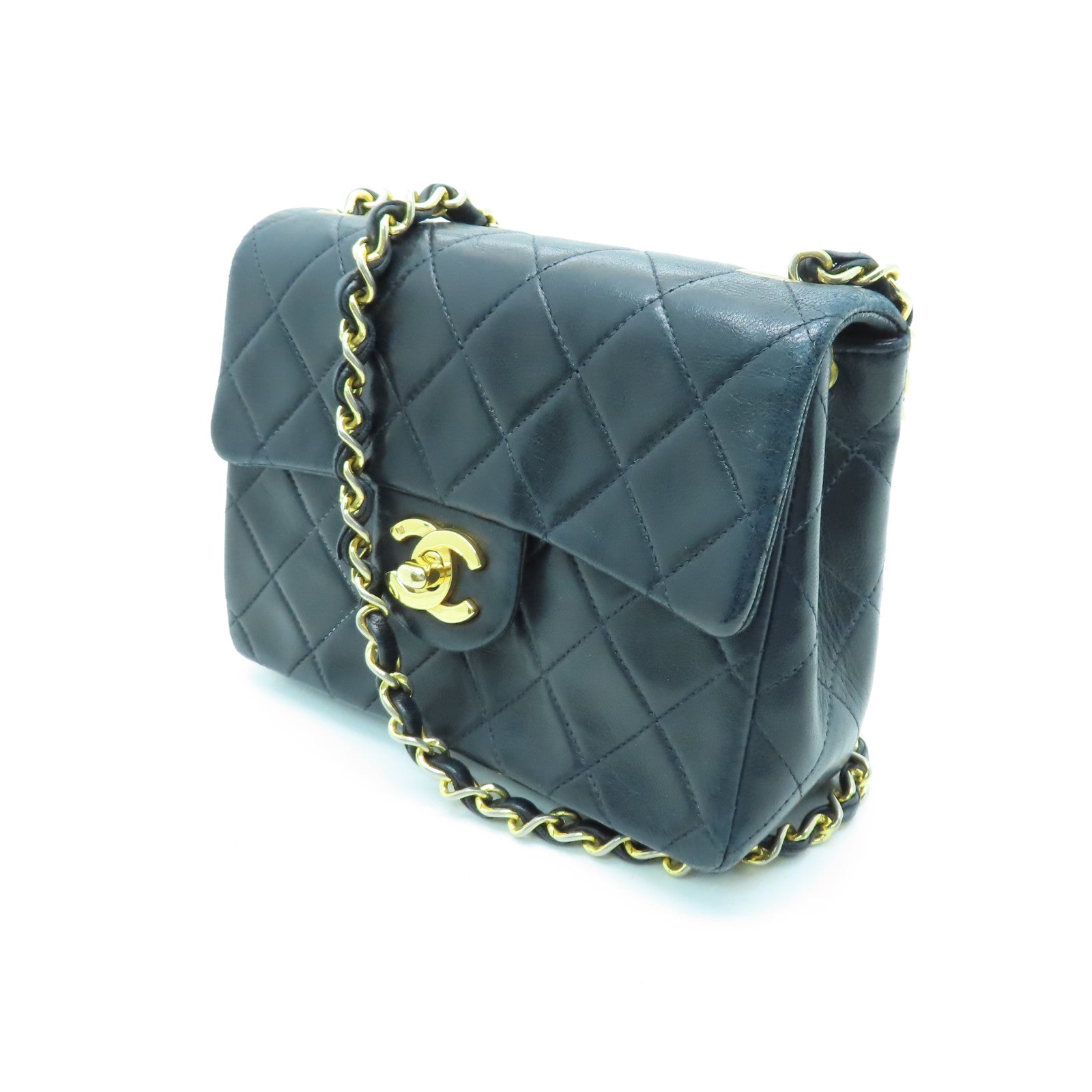 CHANEL 【激減優惠】菱格羊皮皮革Vintage Mini 17cm金扣鏈帶肩背袋黑色