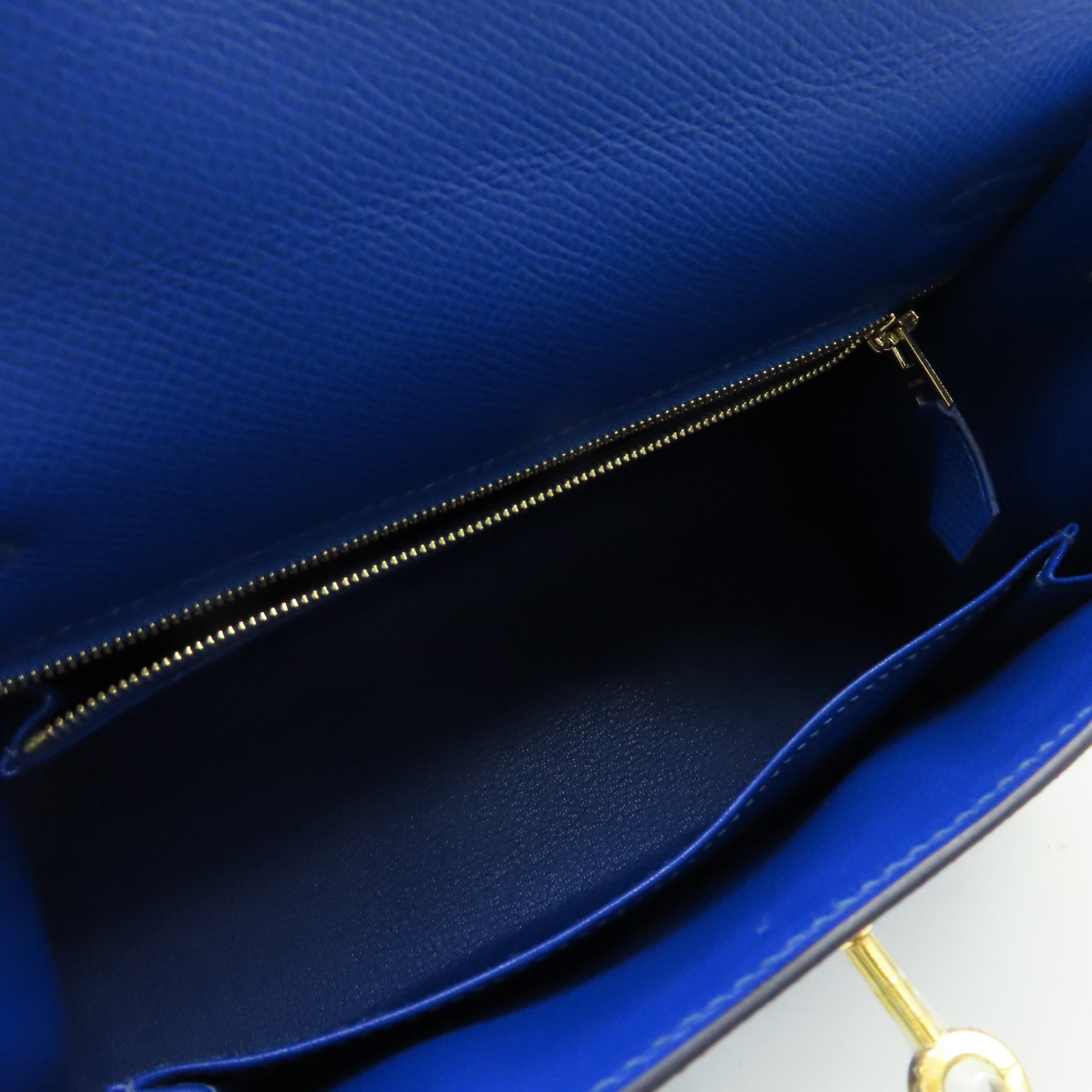 HERMES Epsom皮革Kelly 25 Sellier金扣手挽肩背兩用袋Bleu France法國藍色