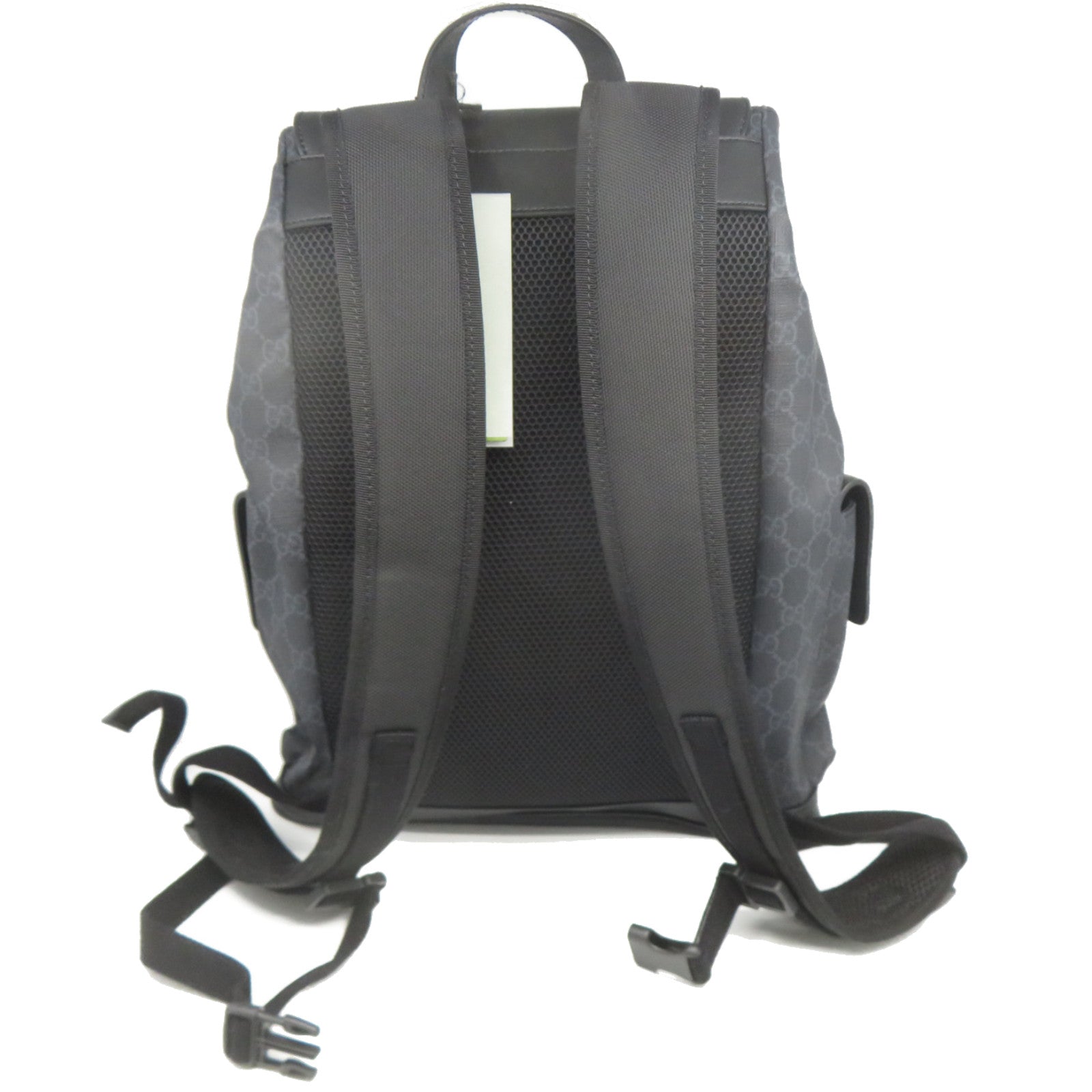 GUCCI 塗層帆布/皮革GG Supreme Backpack銀扣背包黑色/灰色