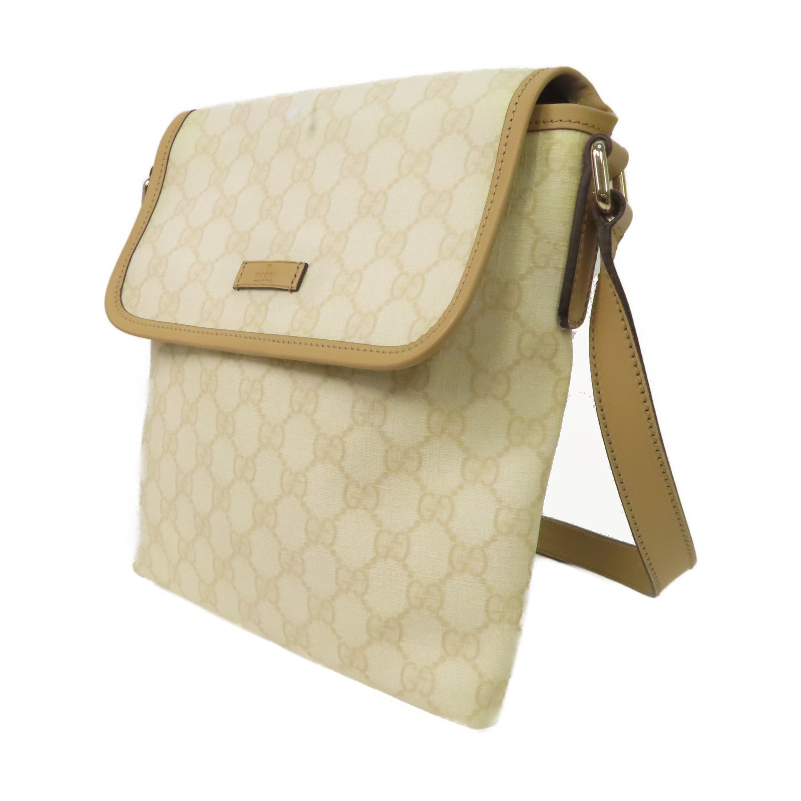GUCCI 塗層帆布Shoulder Bag金扣肩背袋白色