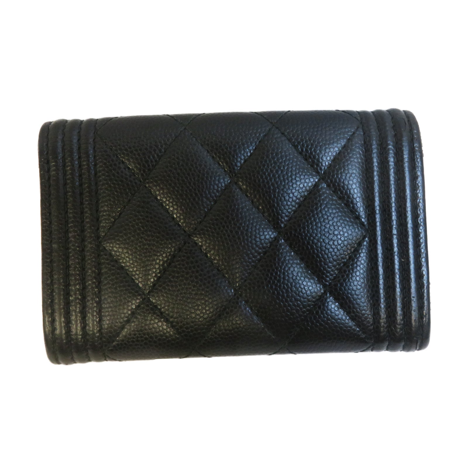 CHANEL 菱格牛皮皮革Card Case金扣卡片套黑色