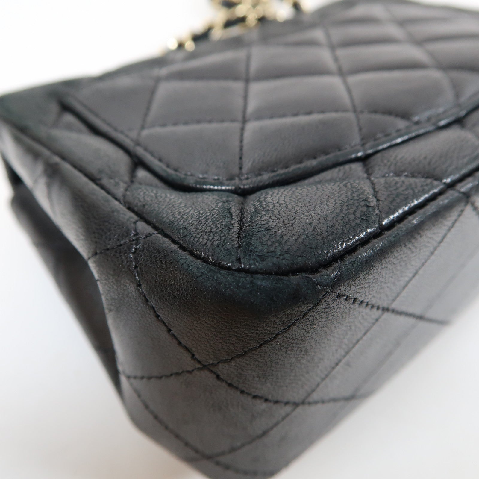 CHANEL 菱格羊皮皮革Chain Shoulder Bag金扣鏈帶肩背袋黑色