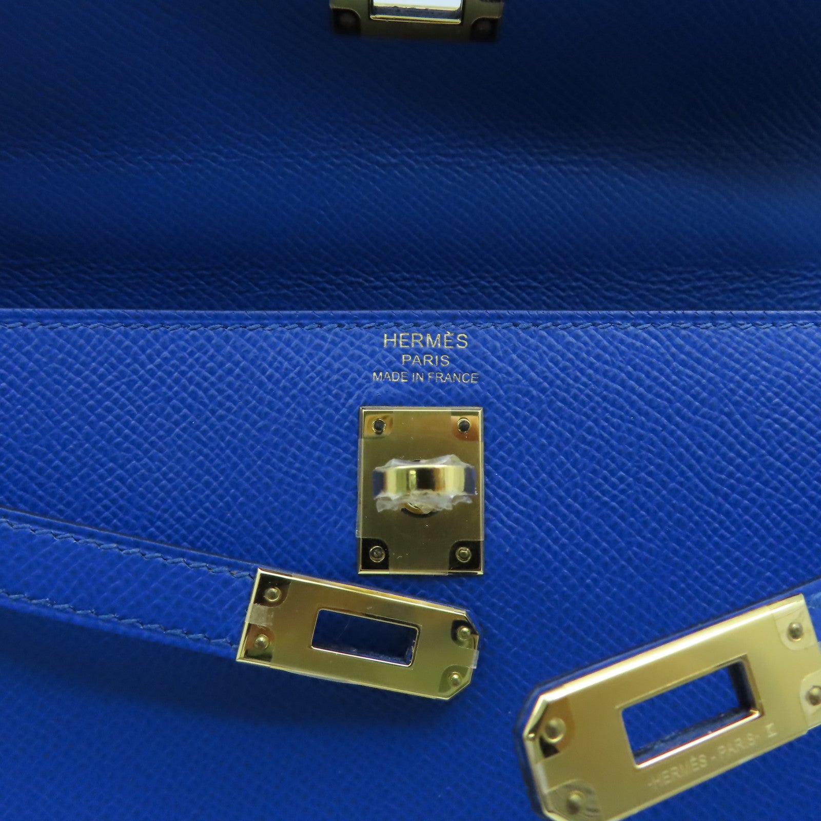 HERMES Epsom皮革Kelly 25 Sellier金扣手挽肩背兩用袋Bleu France法國藍色