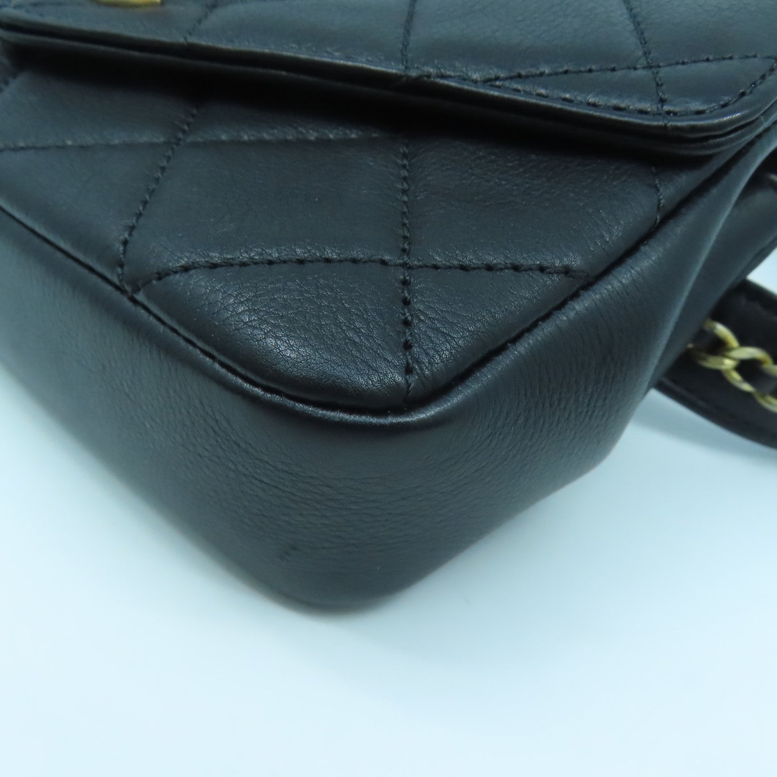 CHANEL rhombic cowhide leather Waist Bag gold buckle pocket black