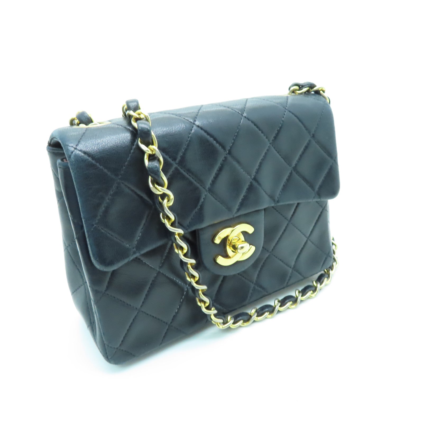 CHANEL 【激減優惠】菱格羊皮皮革Vintage Mini 17cm金扣鏈帶肩背袋黑色