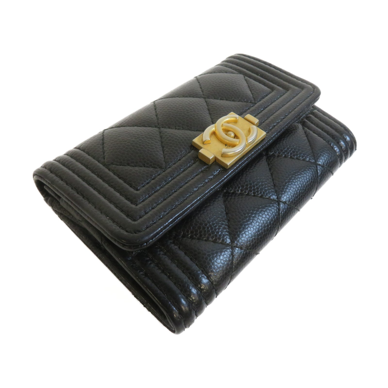 CHANEL 菱格牛皮皮革Card Case金扣卡片套黑色