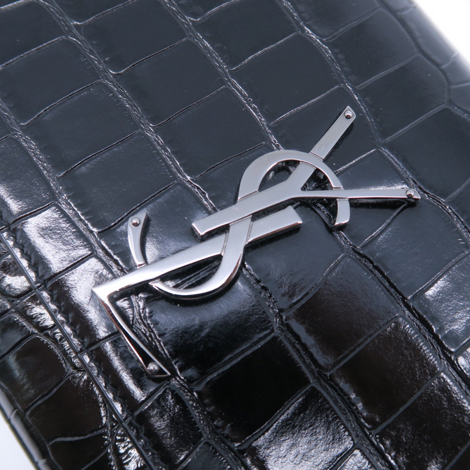 YVES SAINT LAURENT 牛皮皮革Kate銀扣鏈帶肩背袋黑色