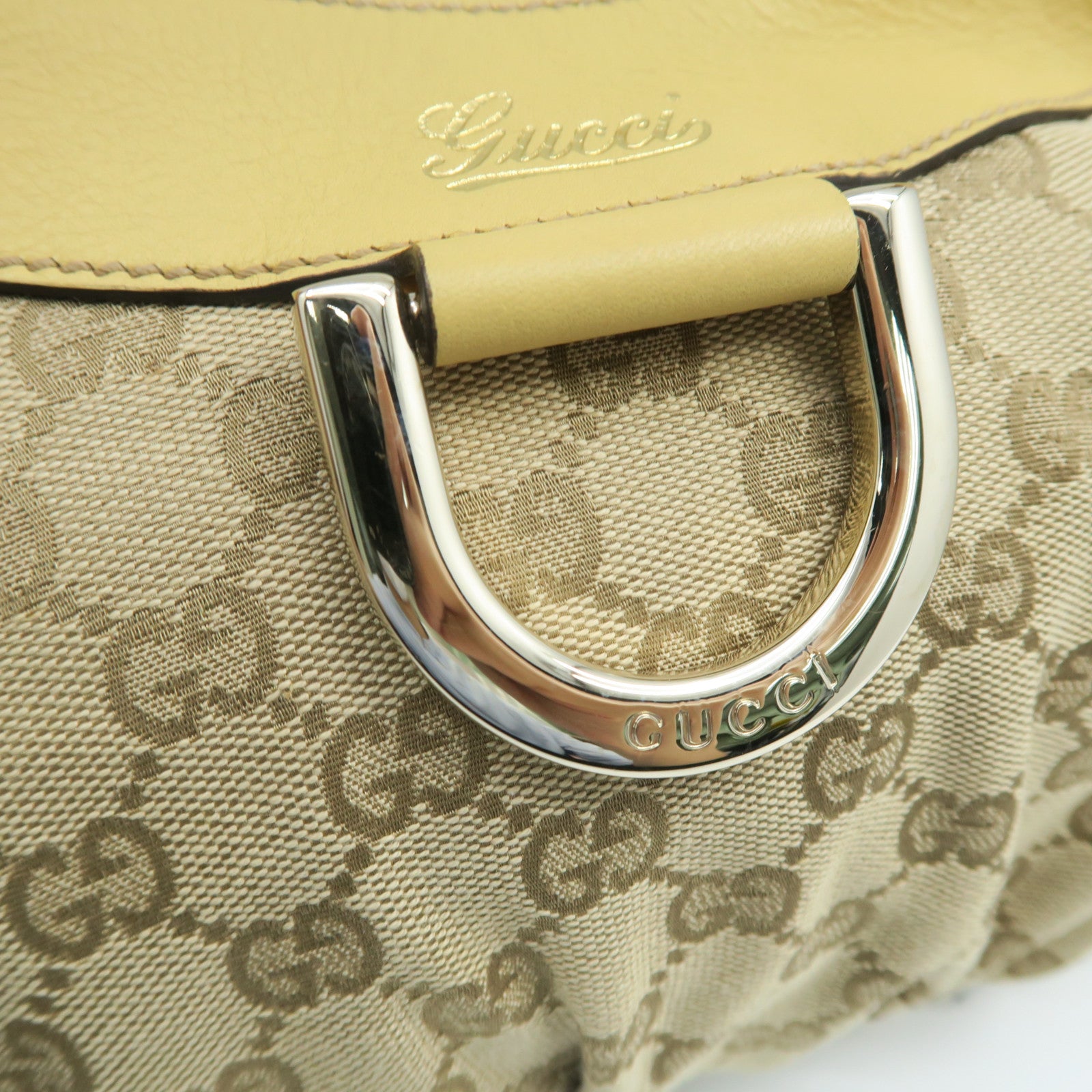 GUCCI canvas Shoulder Bag gold buckle shoulder bag brown