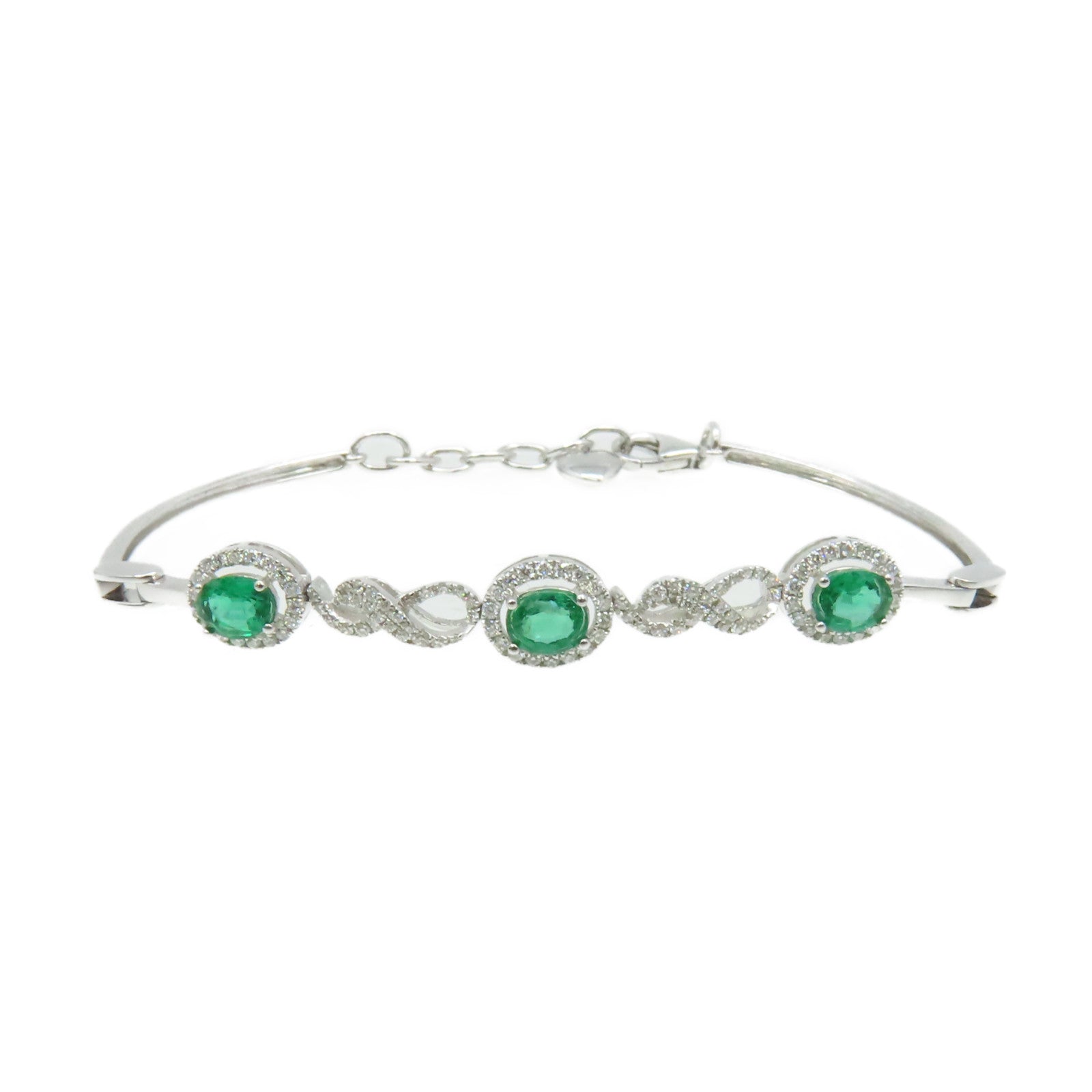 JEWELRY 18K白金Emerald Diamond Bracelet 0.90ct鑽石/0.43ct綠寶石手鏈