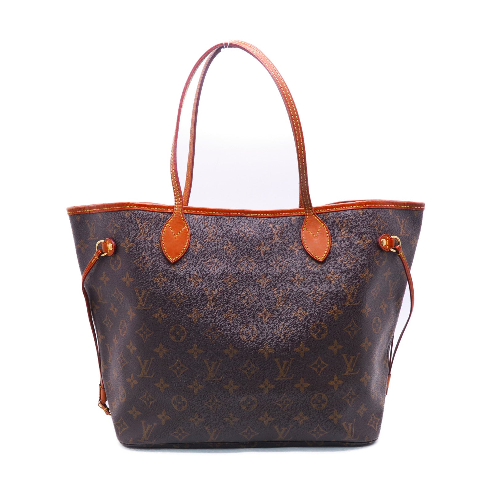 LOUIS VUITTON Monogram Neverfull MM金扣手挽袋棕色