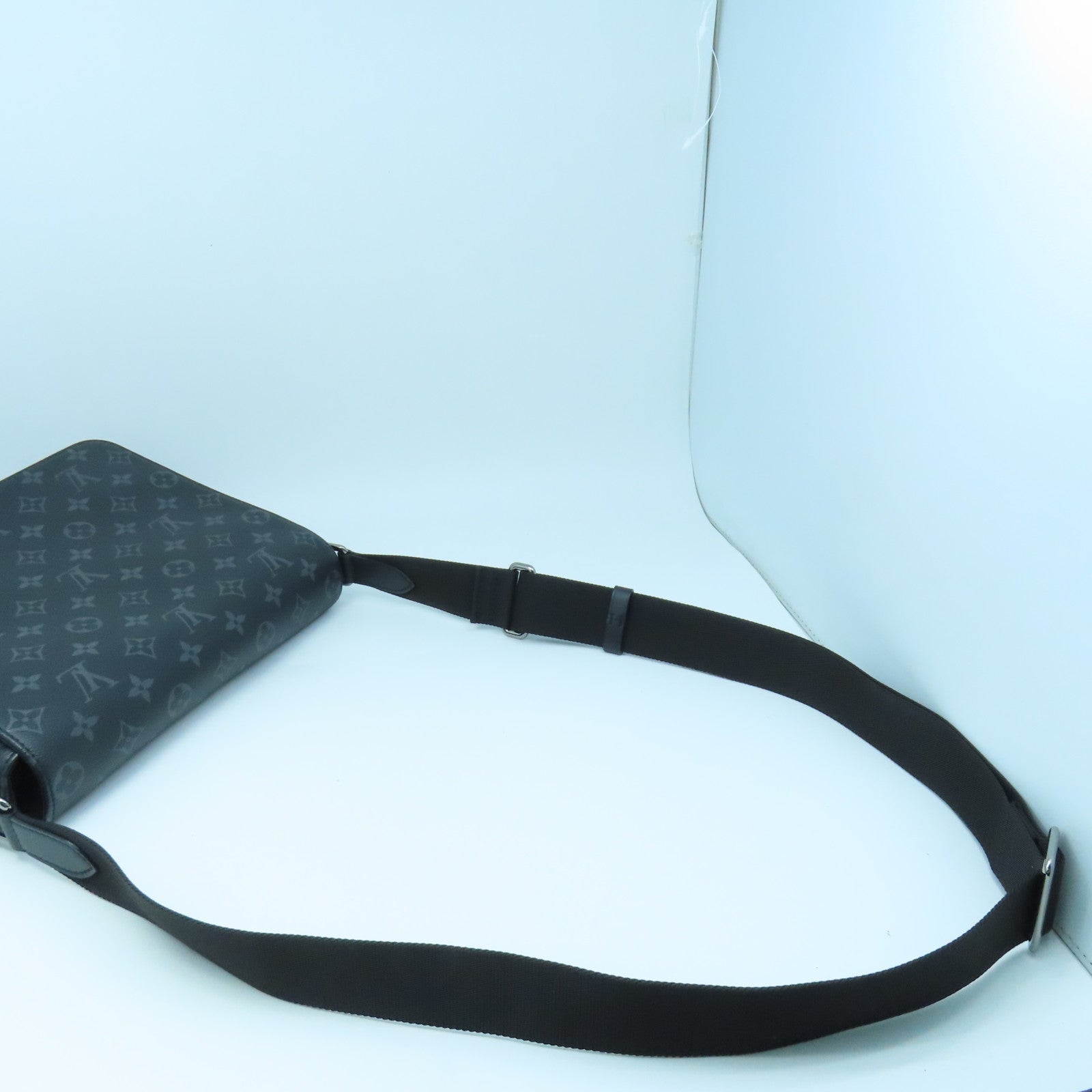 LOUIS VUITTON Monogram Eclipse District PM Silver Buckle Shoulder Bag Black/Gray