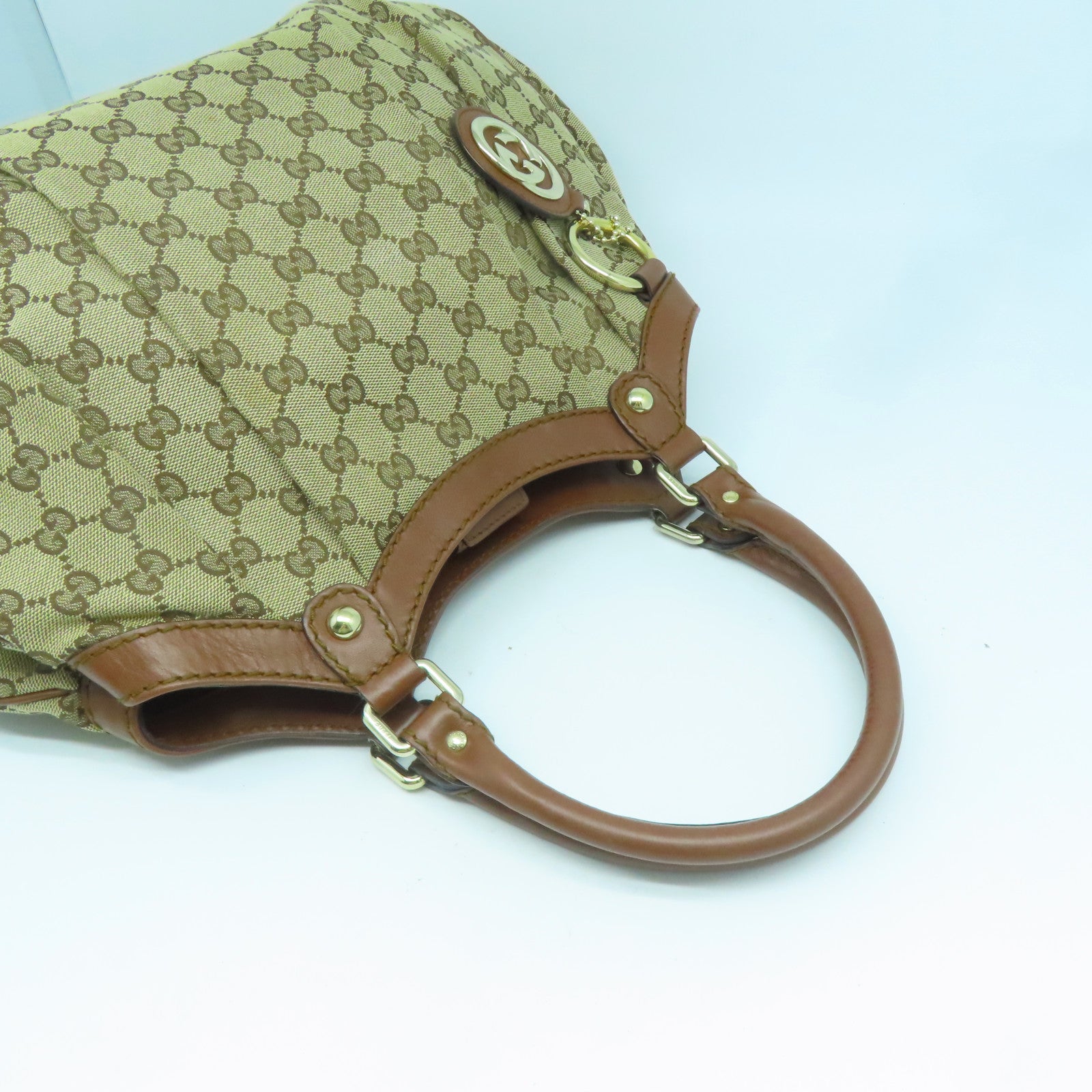 GUCCI 帆布Hand Bag金扣手挽袋啡色