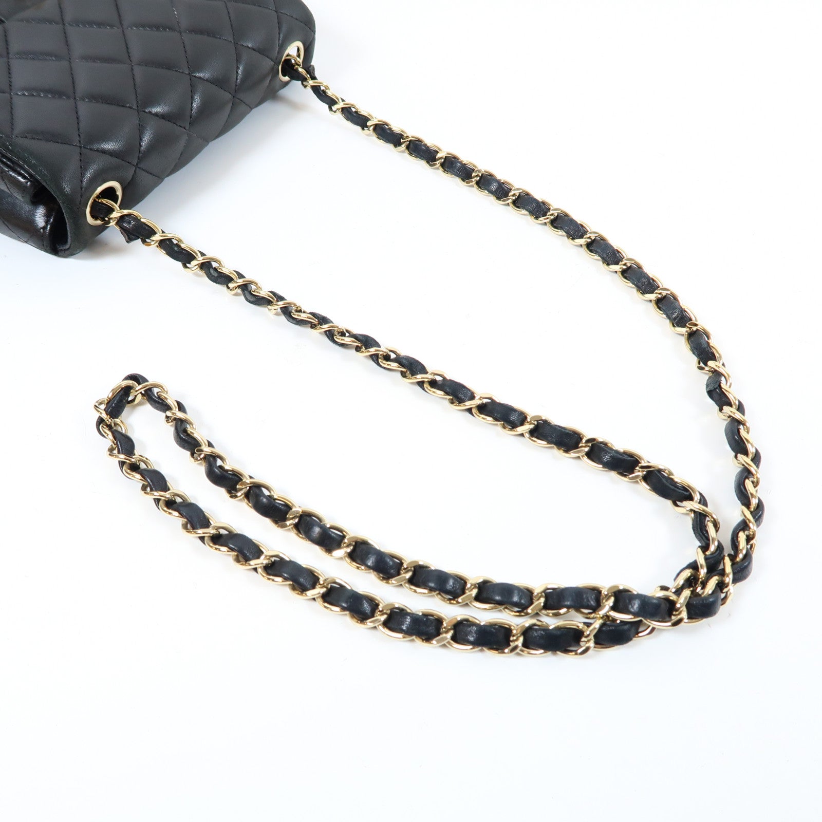 CHANEL 菱格羊皮皮革Chain Shoulder Bag金扣鏈帶肩背袋黑色