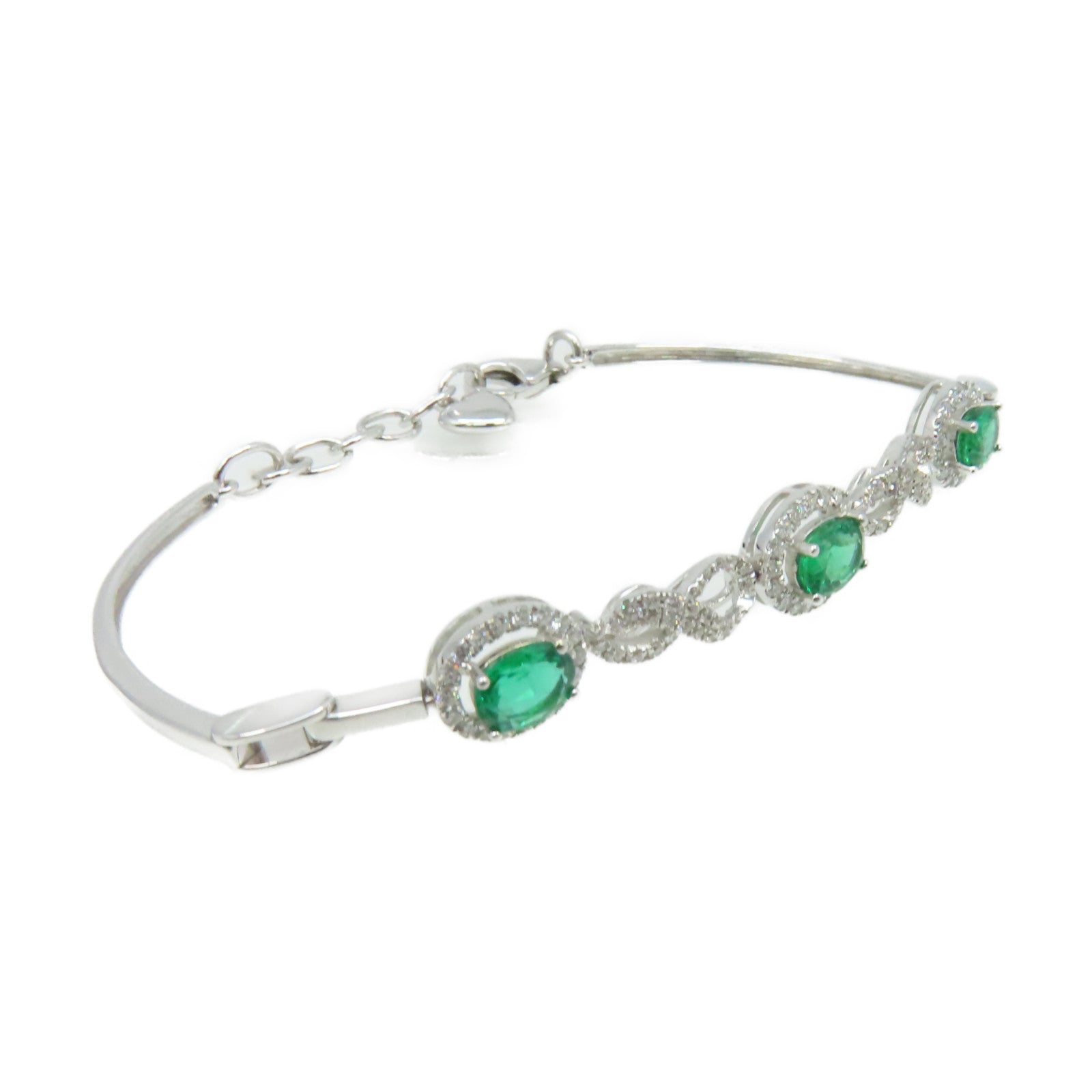JEWELRY 18K白金Emerald Diamond Bracelet 0.90ct鑽石/0.43ct綠寶石手鏈