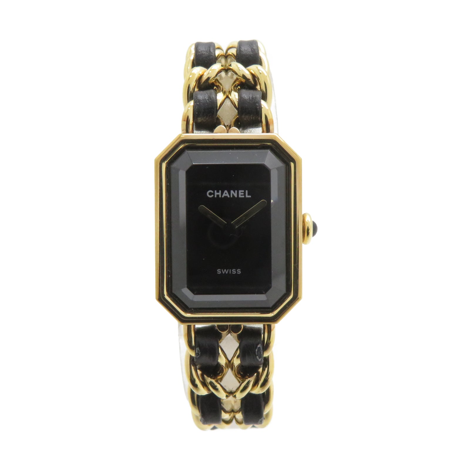 CHANEL Premiere Ediere Originale不鏽鋼/皮革石英機芯手錶黑色/金色