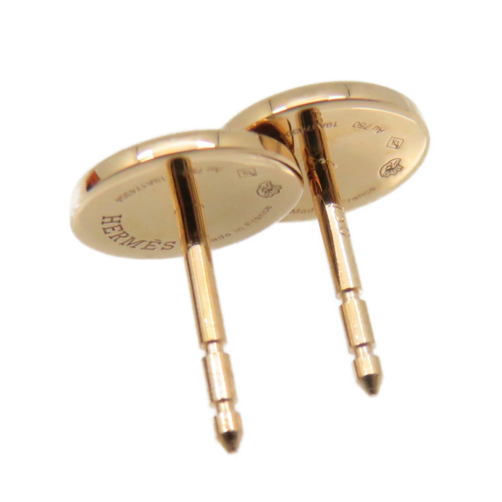 HERMES 18K Rose Gold Ex-Libris Earrings Gold