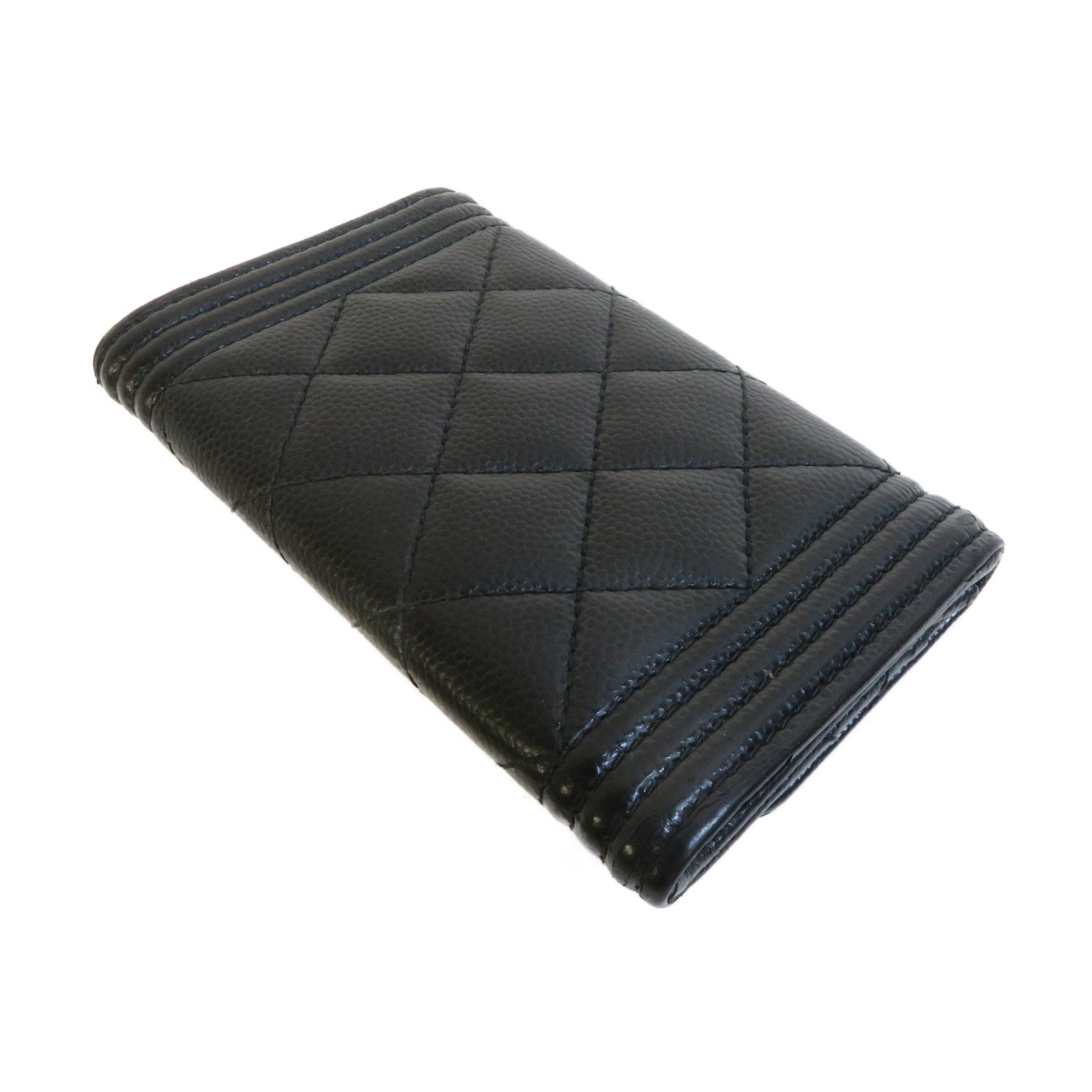 CHANEL 菱格牛皮皮革Card Case金扣卡片套黑色