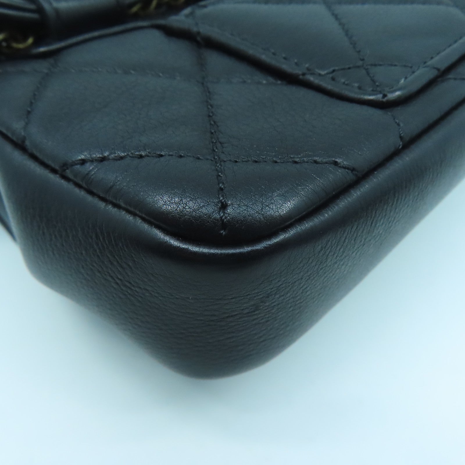 CHANEL rhombic cowhide leather Waist Bag gold buckle pocket black