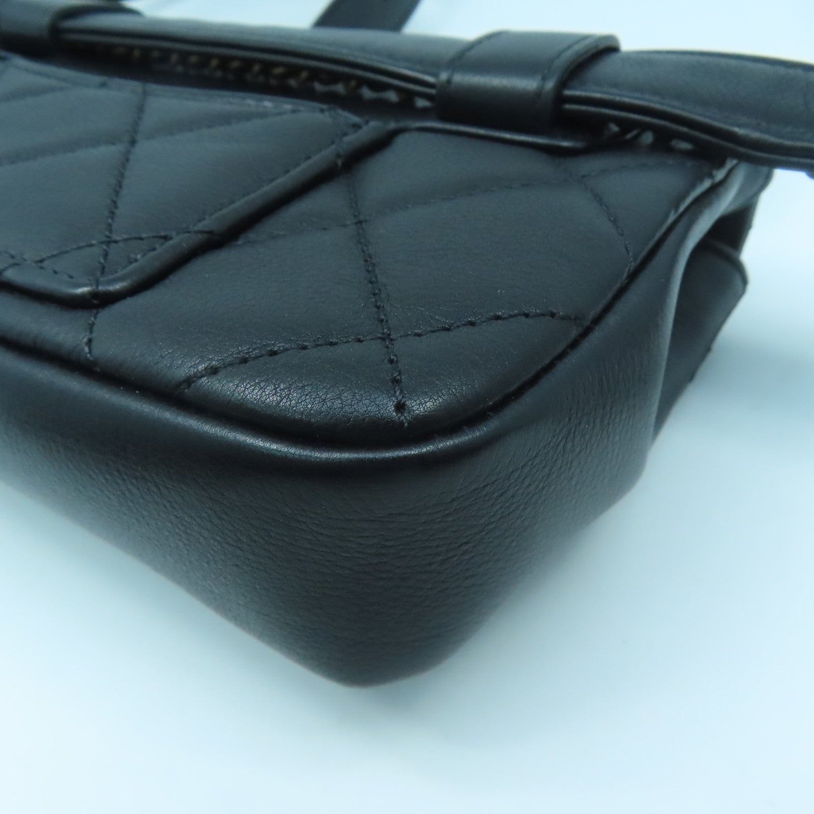CHANEL rhombic cowhide leather Waist Bag gold buckle pocket black