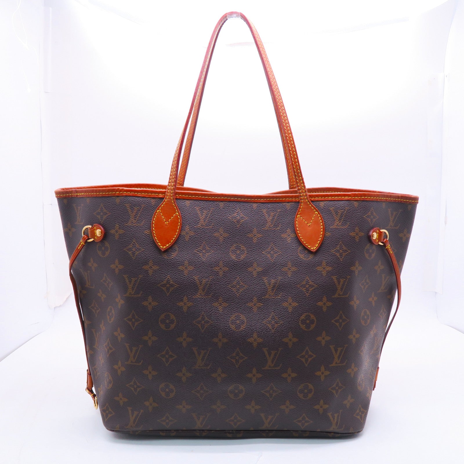 LOUIS VUITTON Monogram Neverfull MM金扣手挽袋棕色