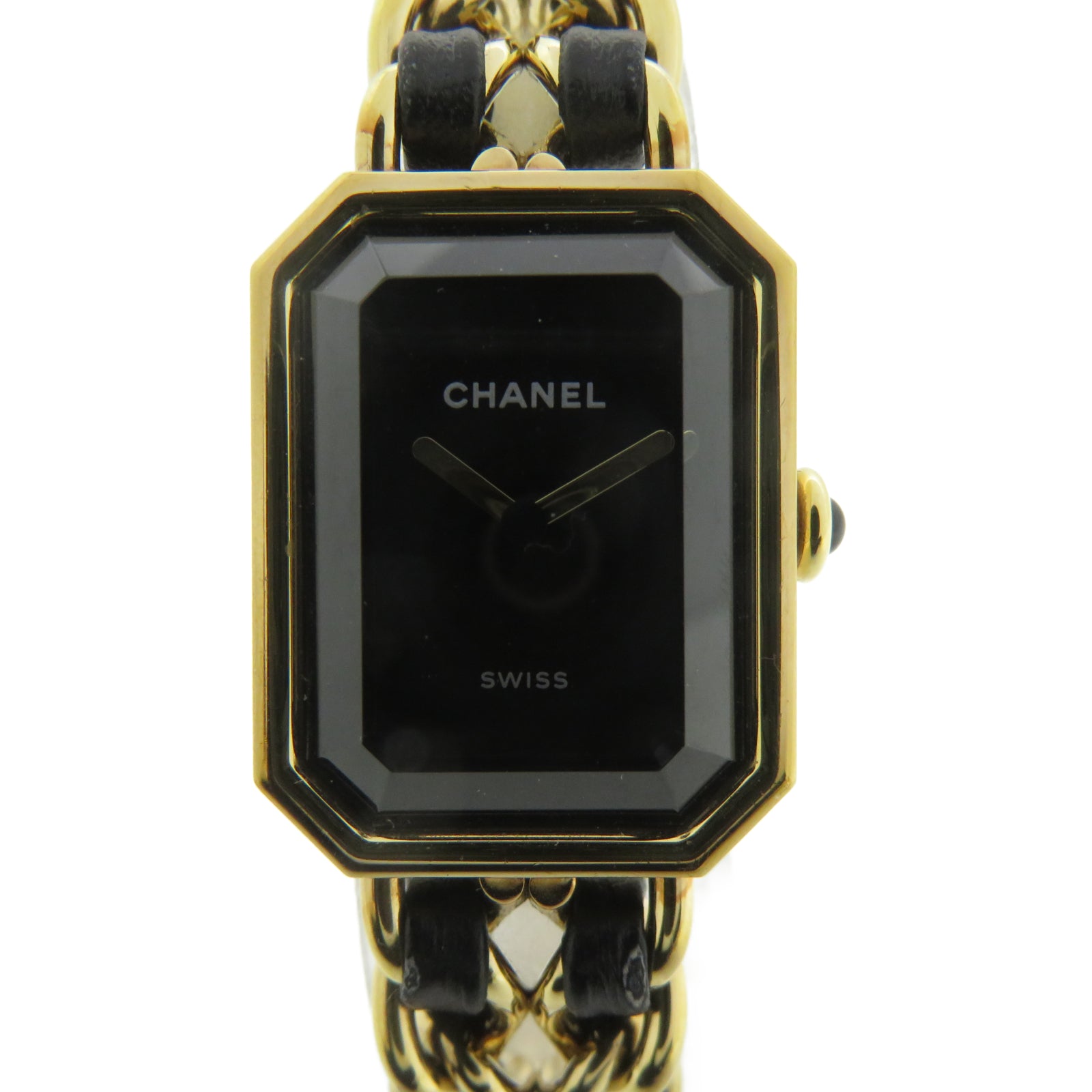 CHANEL Premiere Ediere Originale不鏽鋼/皮革石英機芯手錶黑色/金色