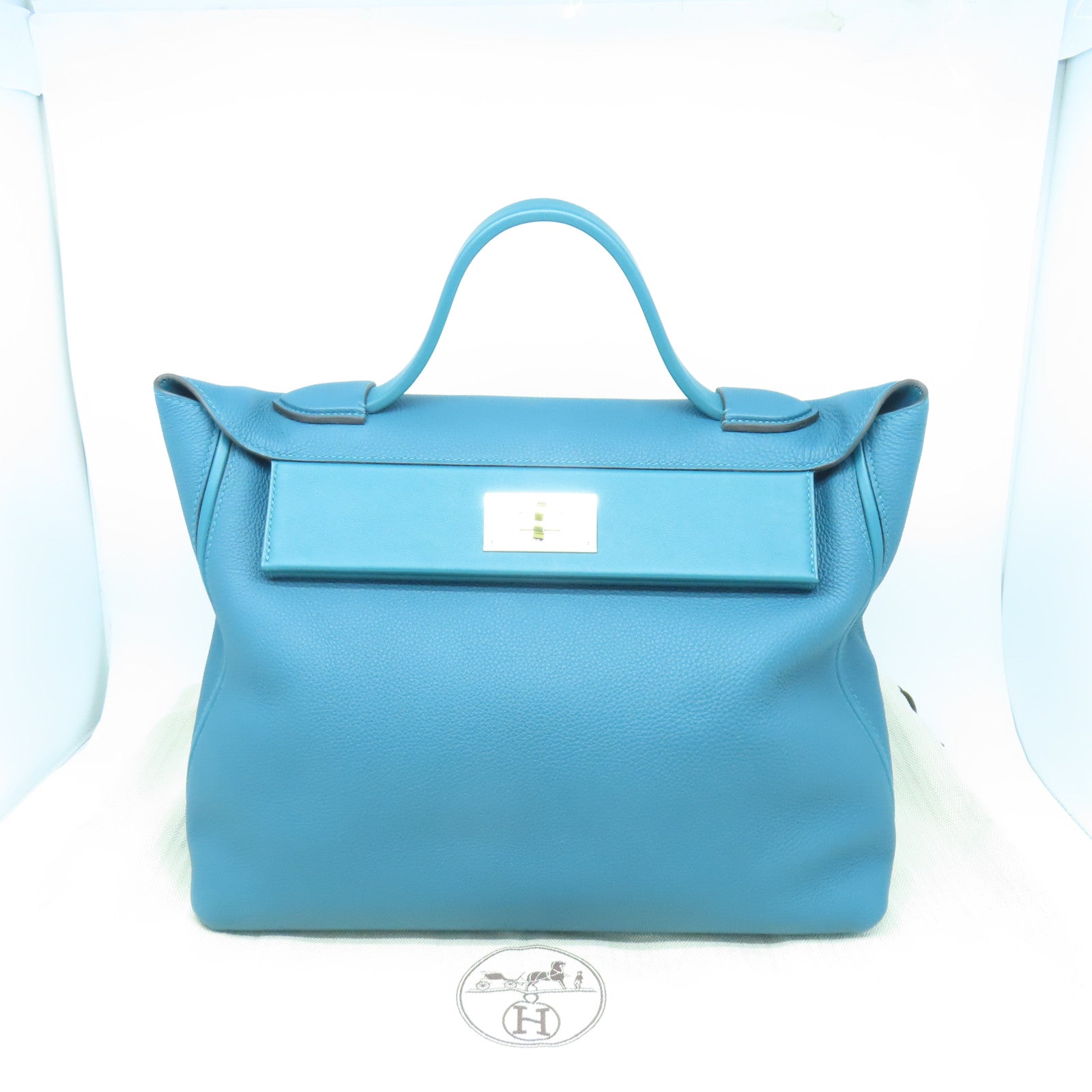 HERMES Evercolor皮革24/24 35cm银色/金色Colvert蓝色