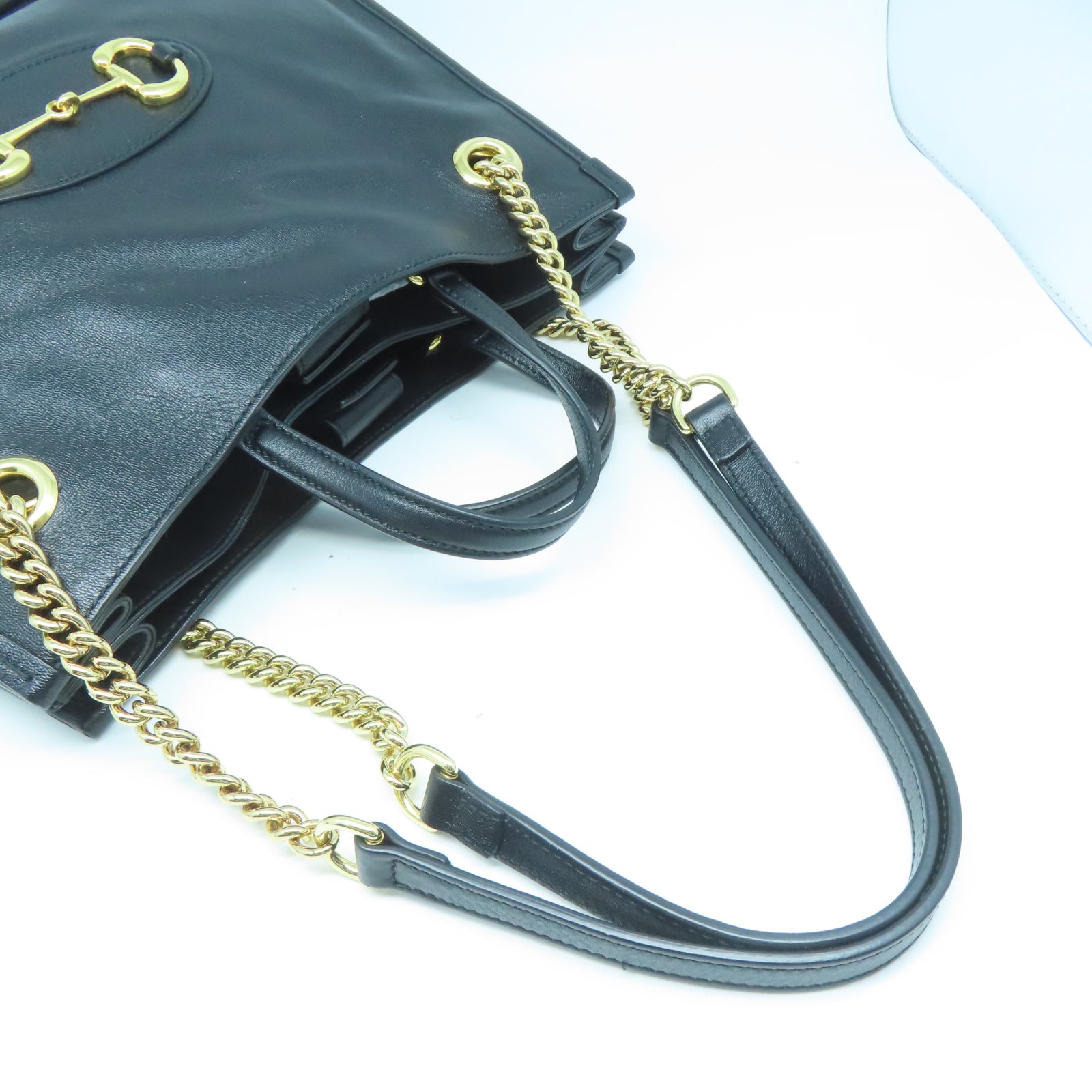 GUCCI 牛皮皮革Shoulder Tote金扣鏈帶手挽肩背兩用袋黑色