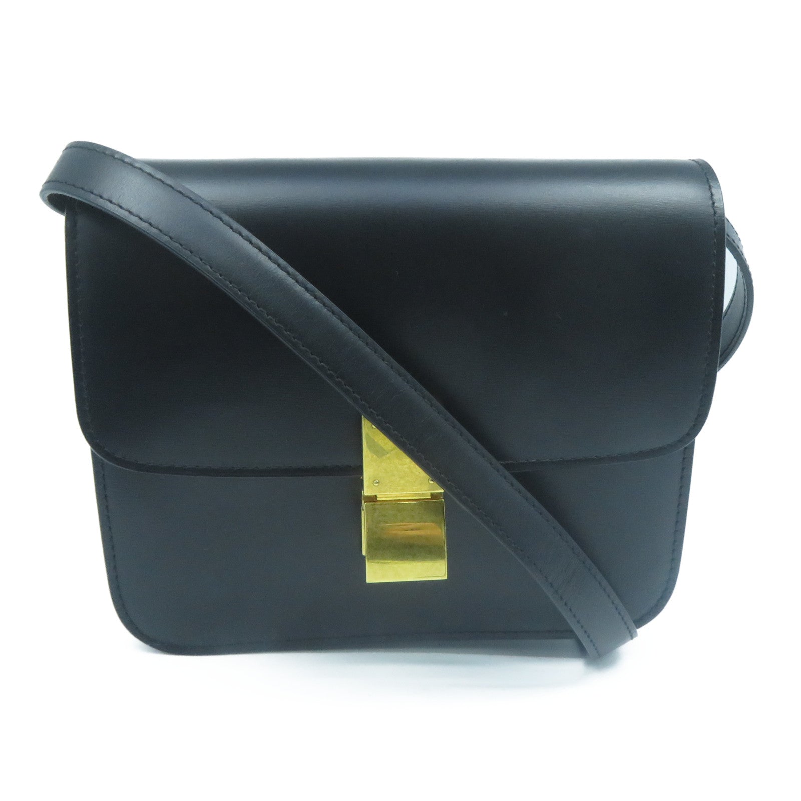 CELINE 牛皮皮革Shoulder Bag金扣肩背袋黑色