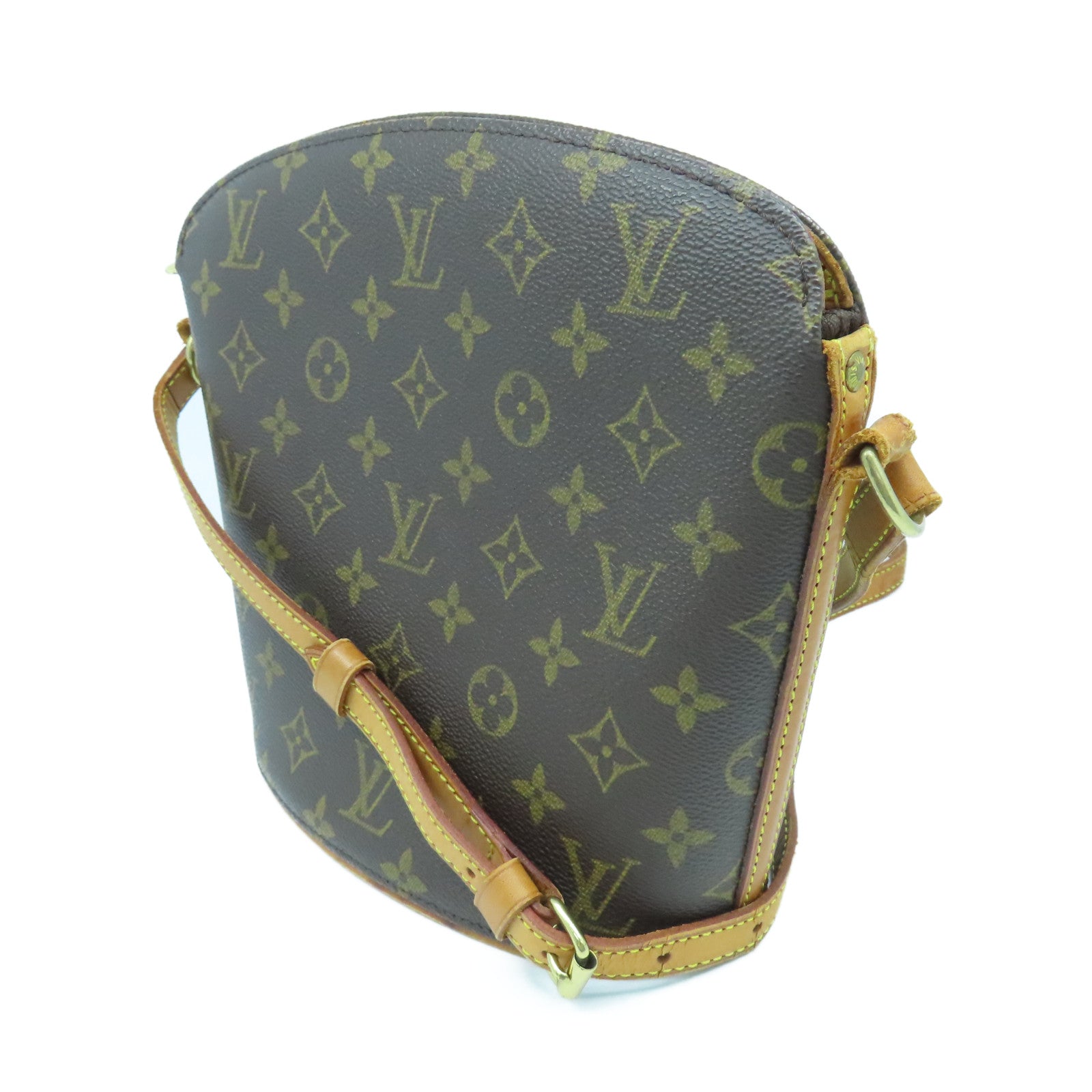 LOUIS VUITTON Monogram Drouot Gold Buckle Shoulder Bag Brown