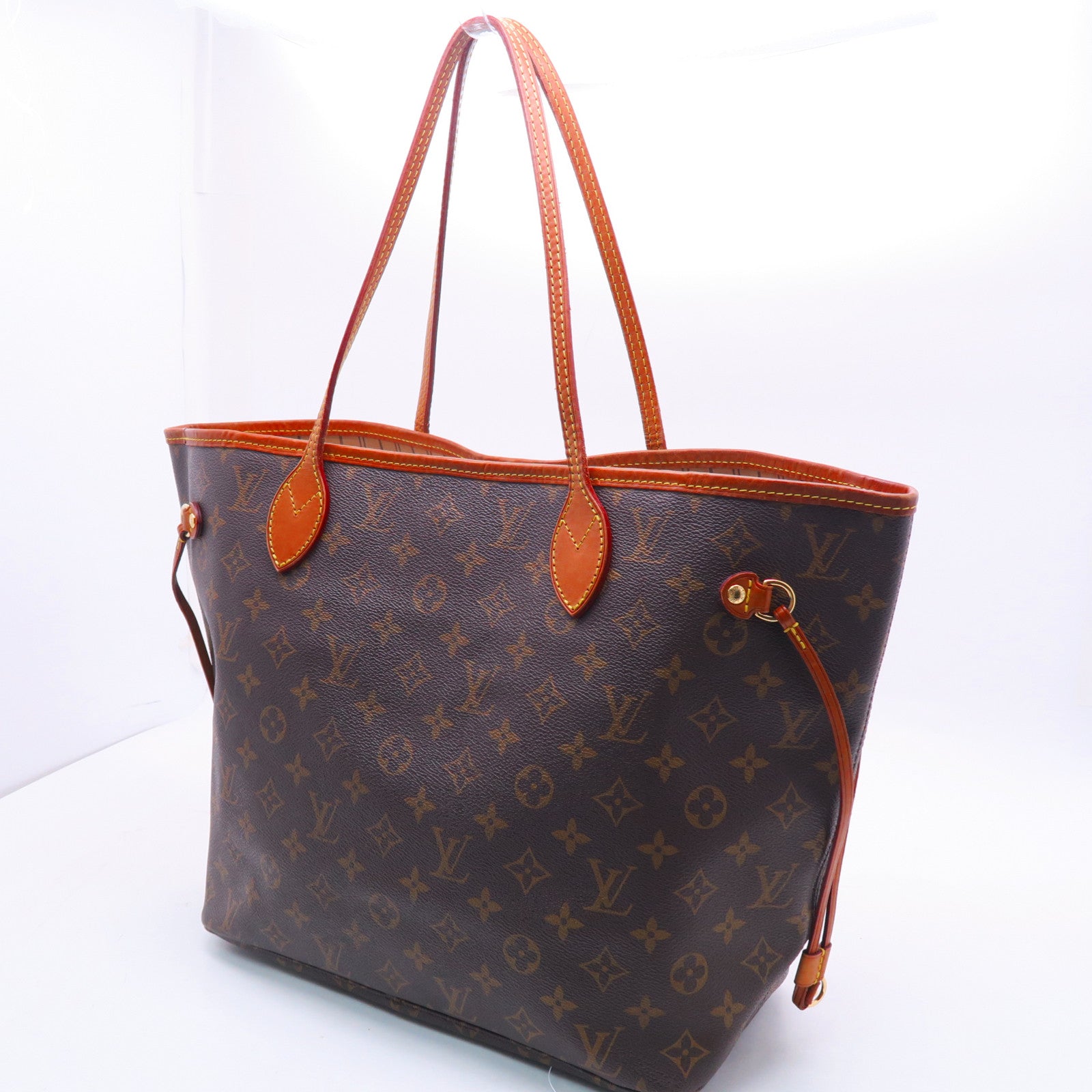 LOUIS VUITTON Monogram Neverfull MM金扣手挽袋棕色