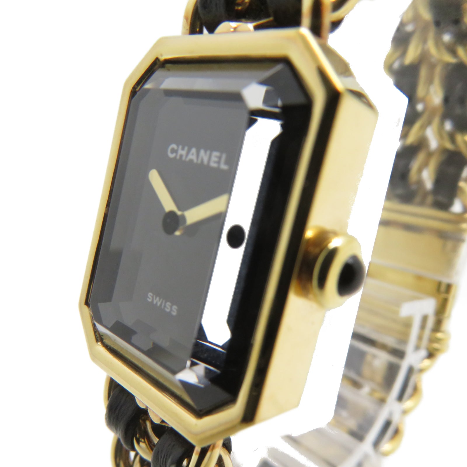 CHANEL Premiere Ediere Originale不鏽鋼/皮革石英機芯手錶黑色/金色