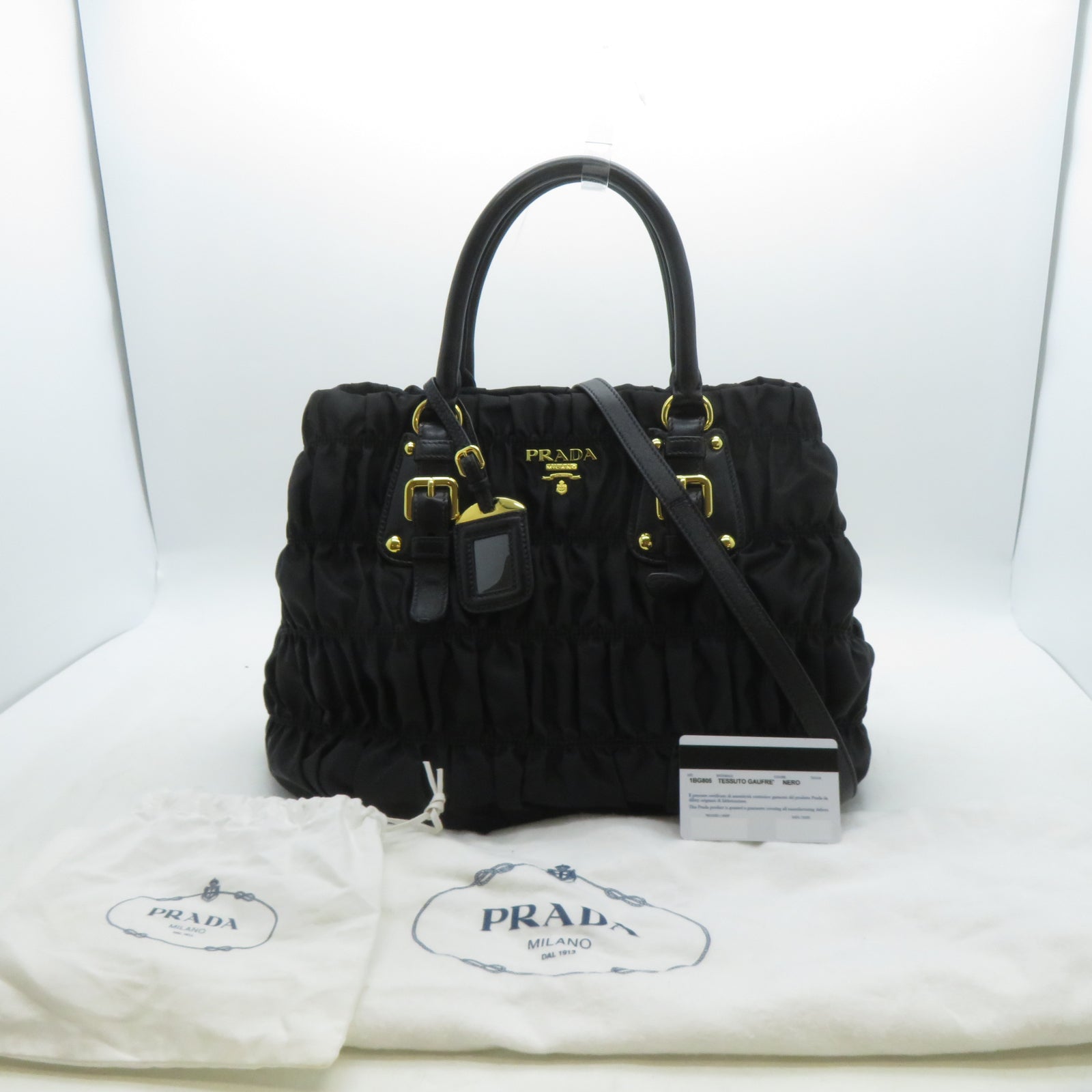 PRADA 尼龍2 Way Shoulder金扣手挽肩背兩用袋黑色