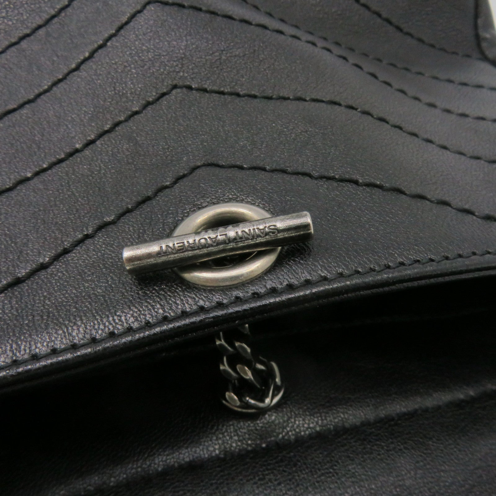 SAINT LAURENT 牛皮皮革2 way Shoulder銀扣鏈帶肩背袋黑色