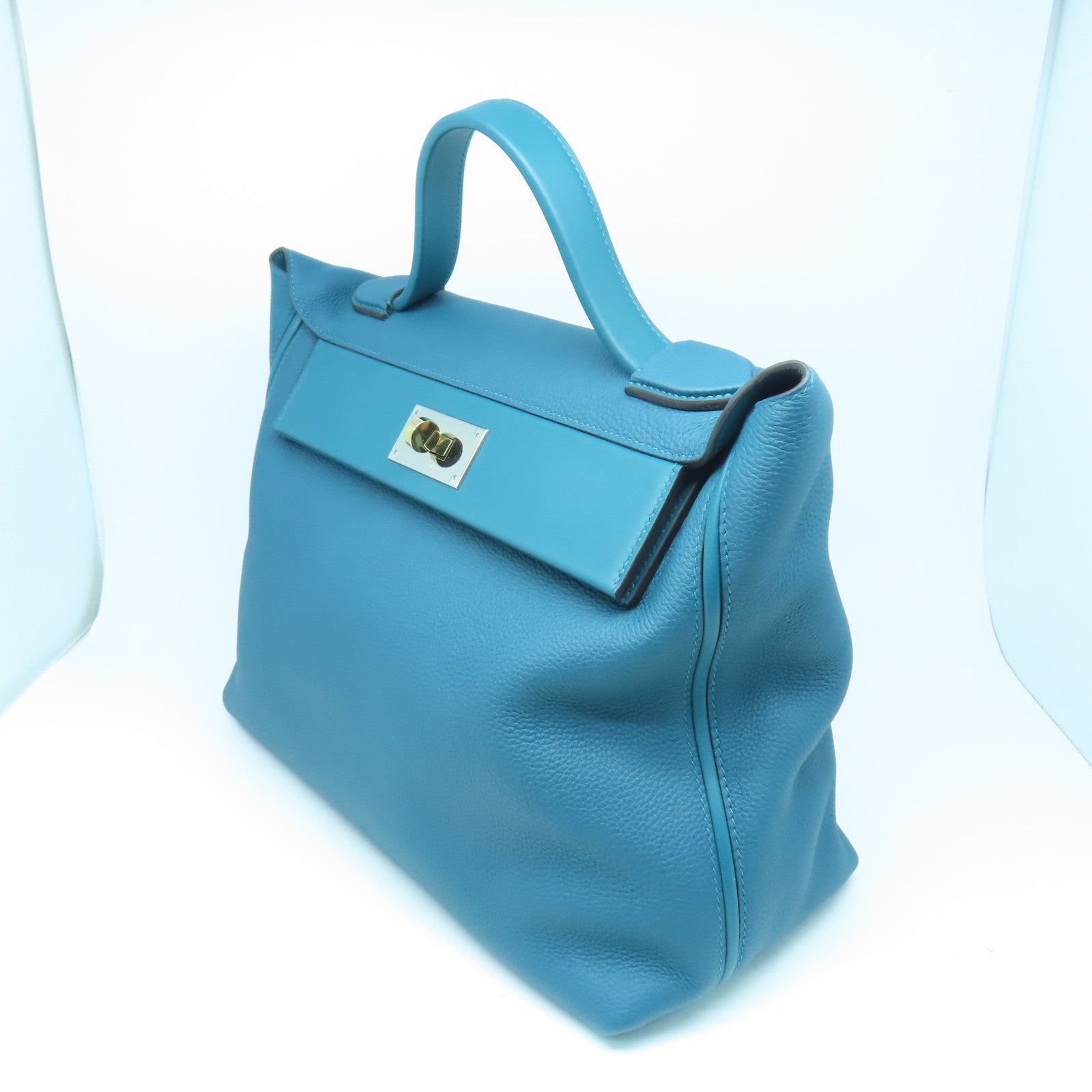 HERMES Evercolor皮革24/24 35cm银色/金色Colvert蓝色