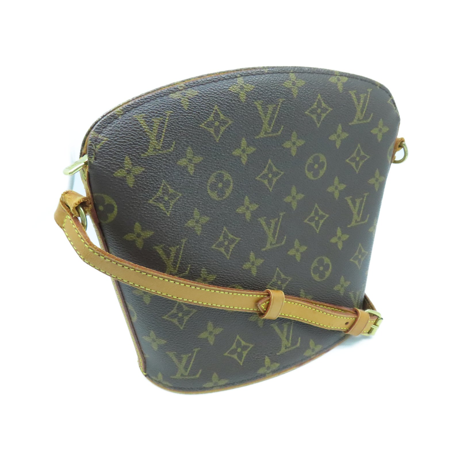 LOUIS VUITTON Monogram Drouot Gold Buckle Shoulder Bag Brown
