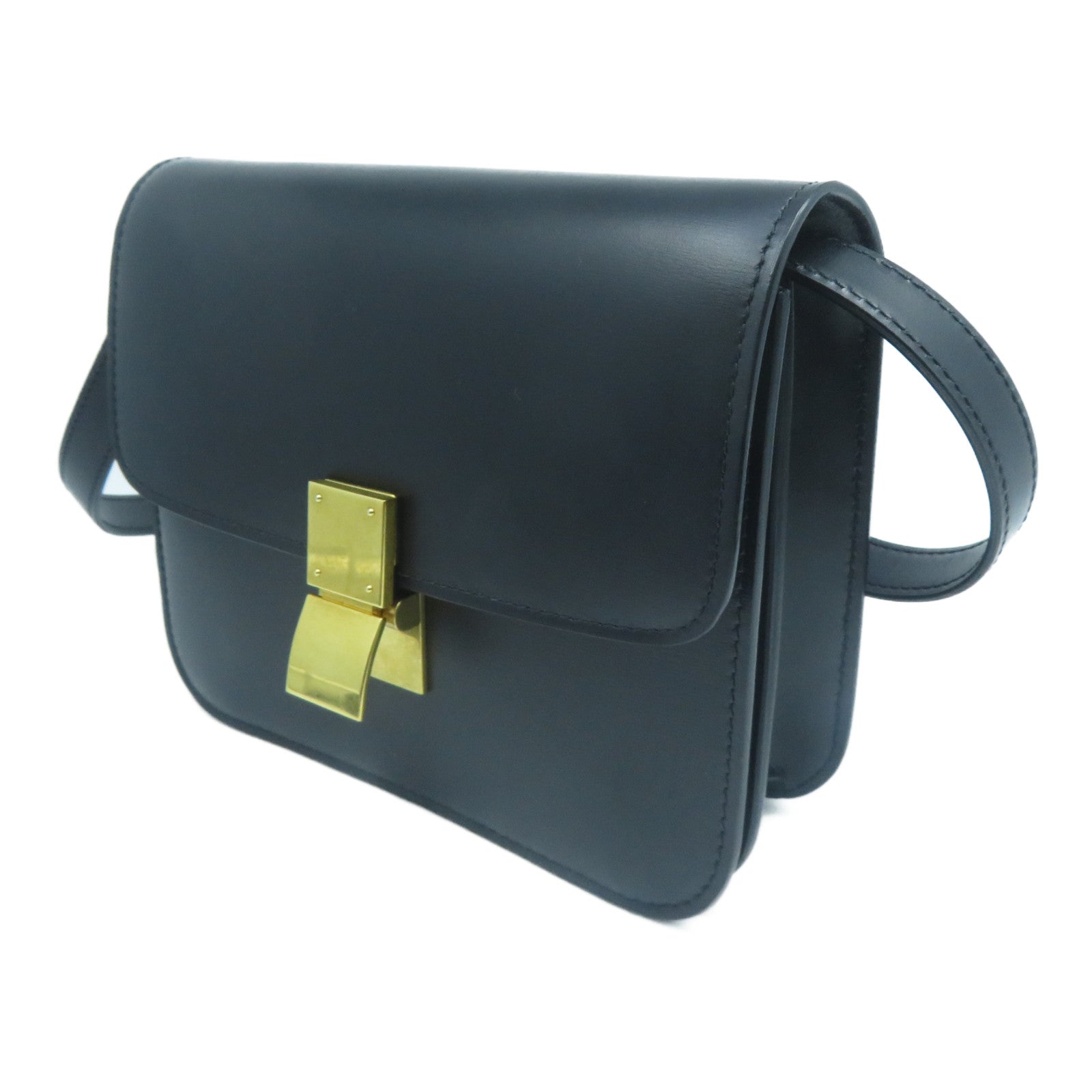 CELINE 牛皮皮革Shoulder Bag金扣肩背袋黑色