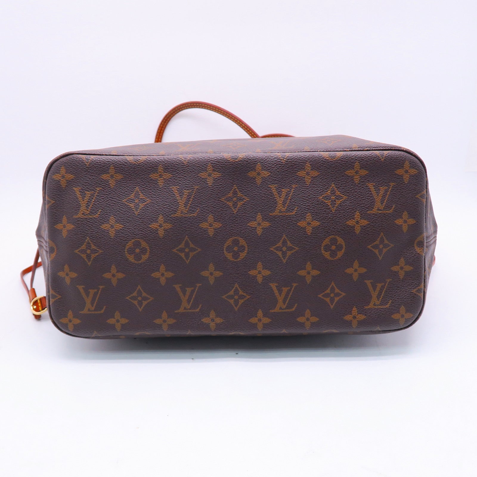 LOUIS VUITTON Monogram Neverfull MM金扣手挽袋棕色