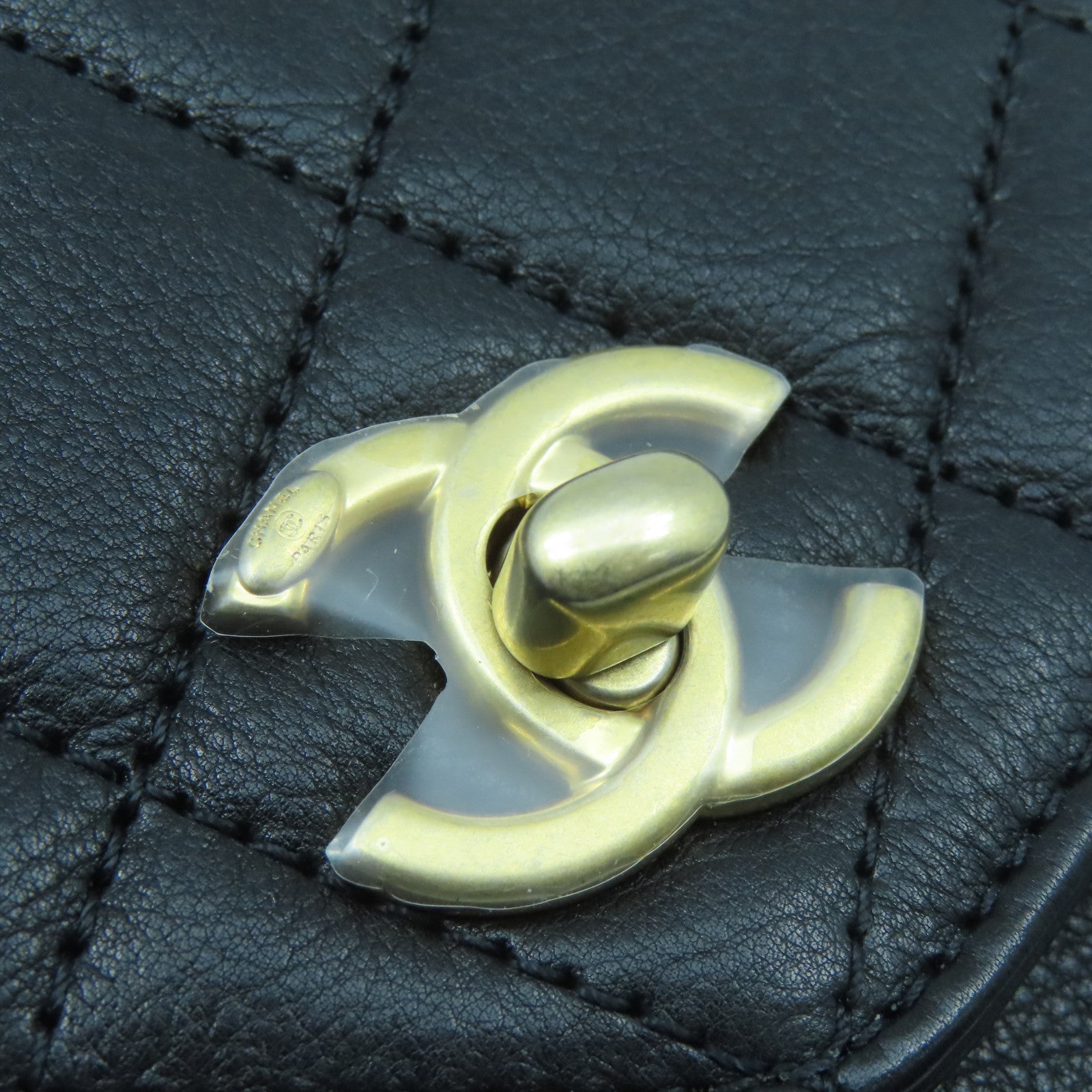 CHANEL rhombic cowhide leather Waist Bag gold buckle pocket black