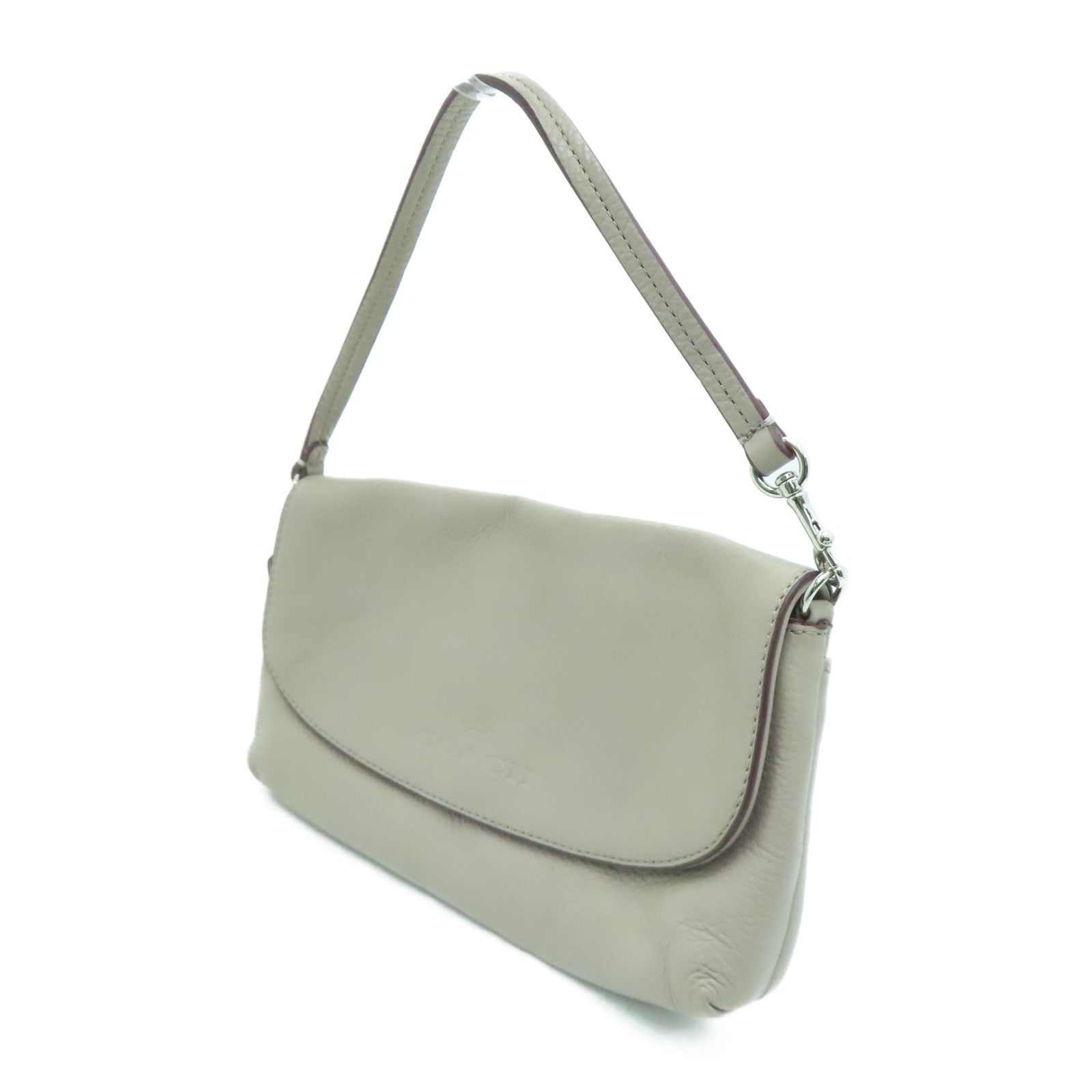 COACH 皮革Handbag銀扣手挽袋灰色