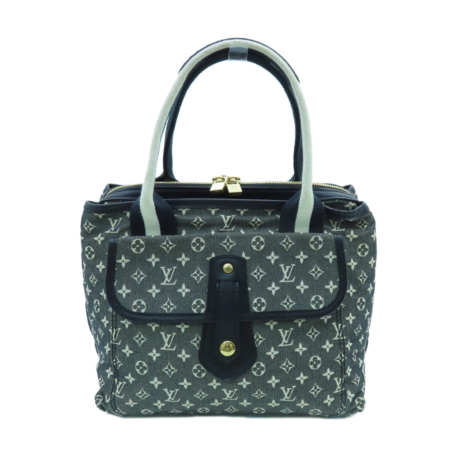 LOUIS VUITTON Monogram Mini Lin Mini Hippo Mario Kate Gold Buckle Handle Bag Black/White