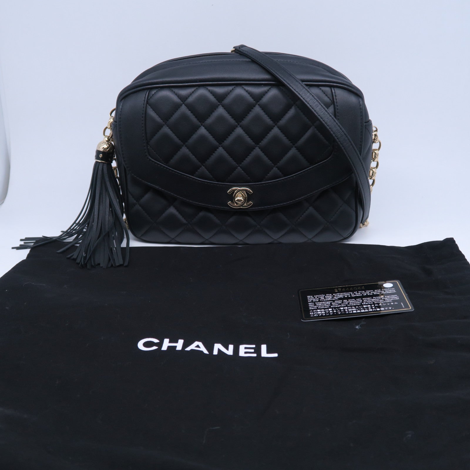 CHANEL 菱格牛皮皮革Chain Shoulder Bag金扣鏈帶肩背袋黑色
