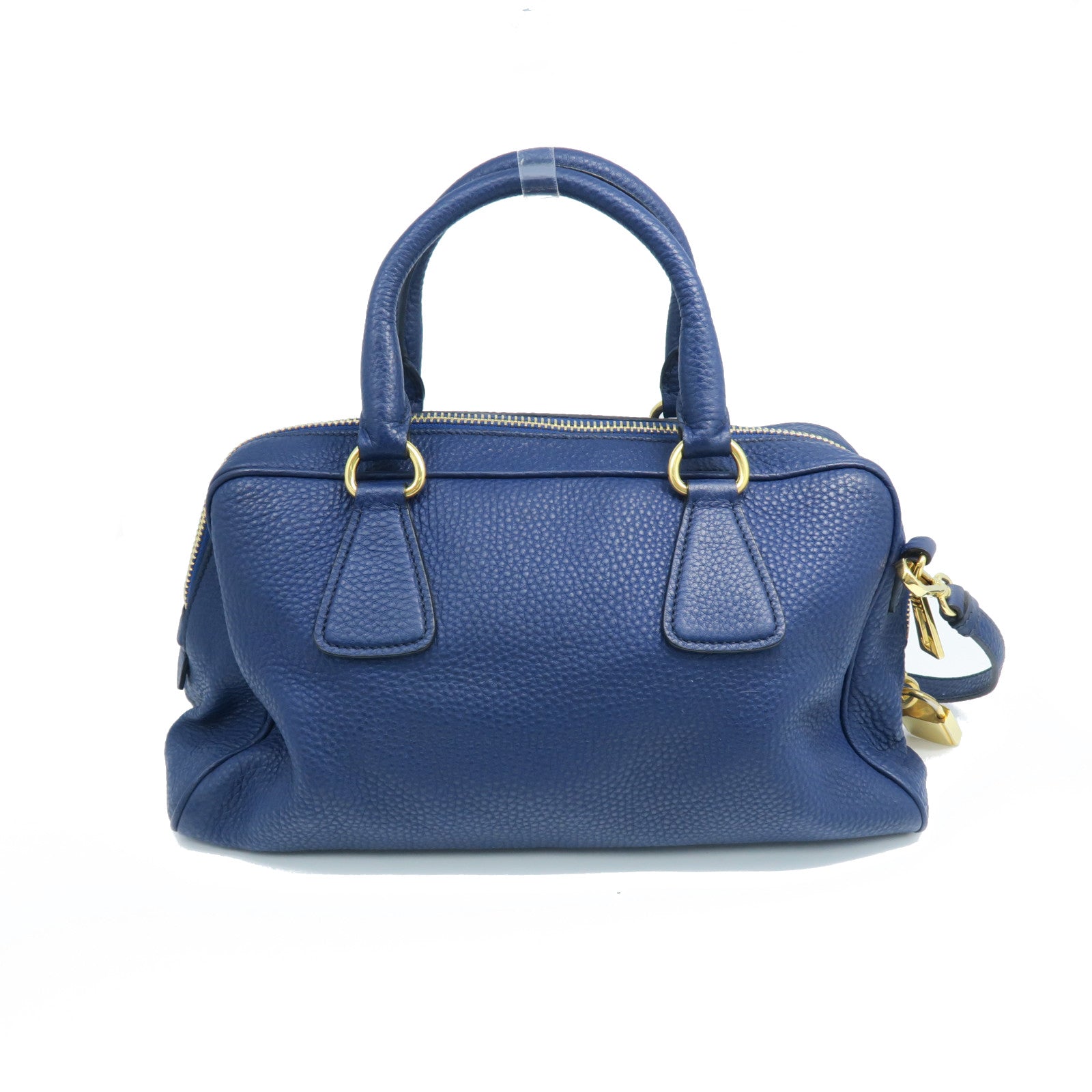 PRADA cowhide leather 2 Way Shoulder gold buckle handle shoulder bag blue