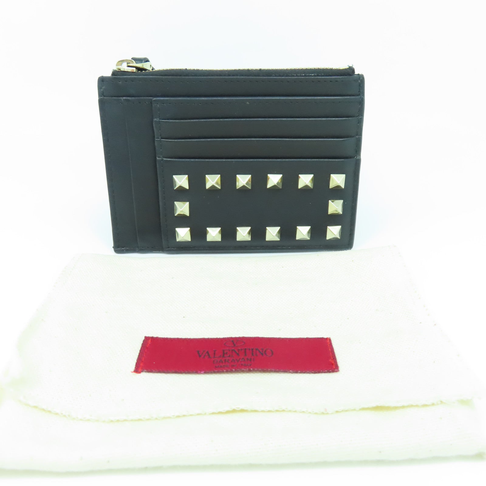 Valentino 牛皮皮革Card case銀扣卡片套黑色