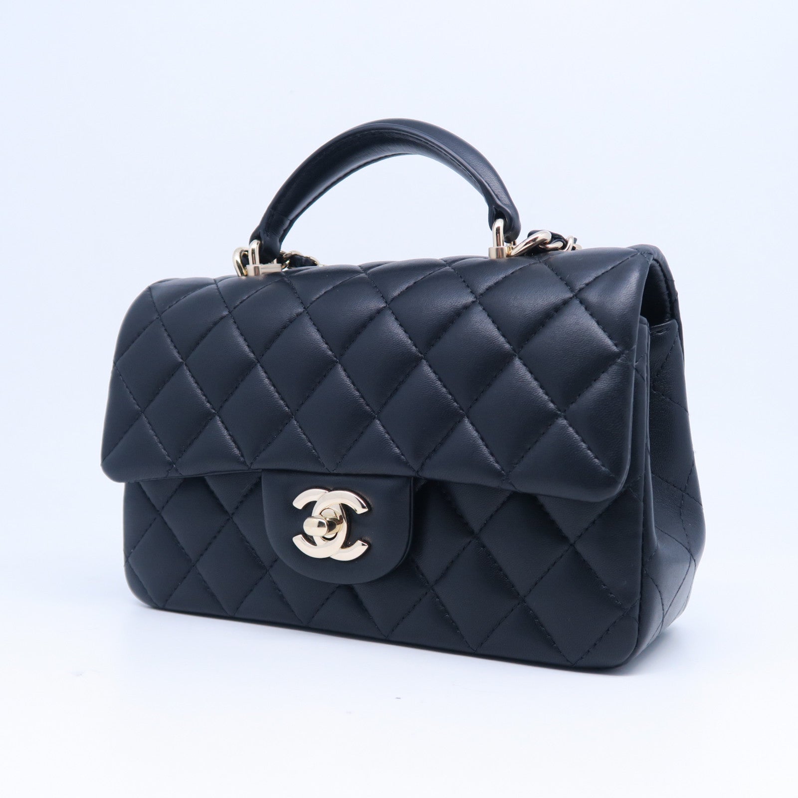 CHANEL 菱格羊皮皮革2 Way Shoulder Bag金扣手挽肩背兩用袋黑色