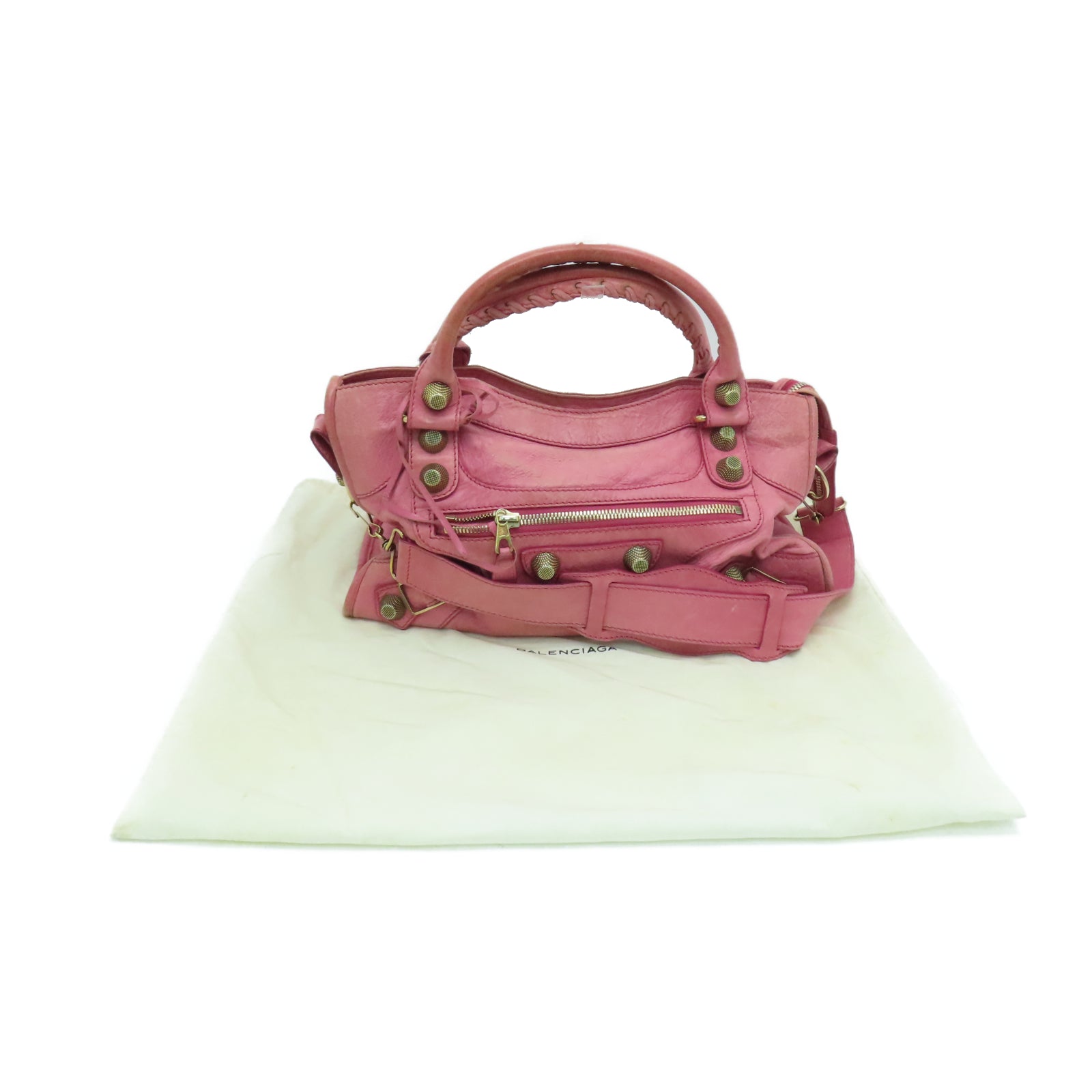 BALENCIAGA 羊皮皮革City金扣肩背袋粉红色