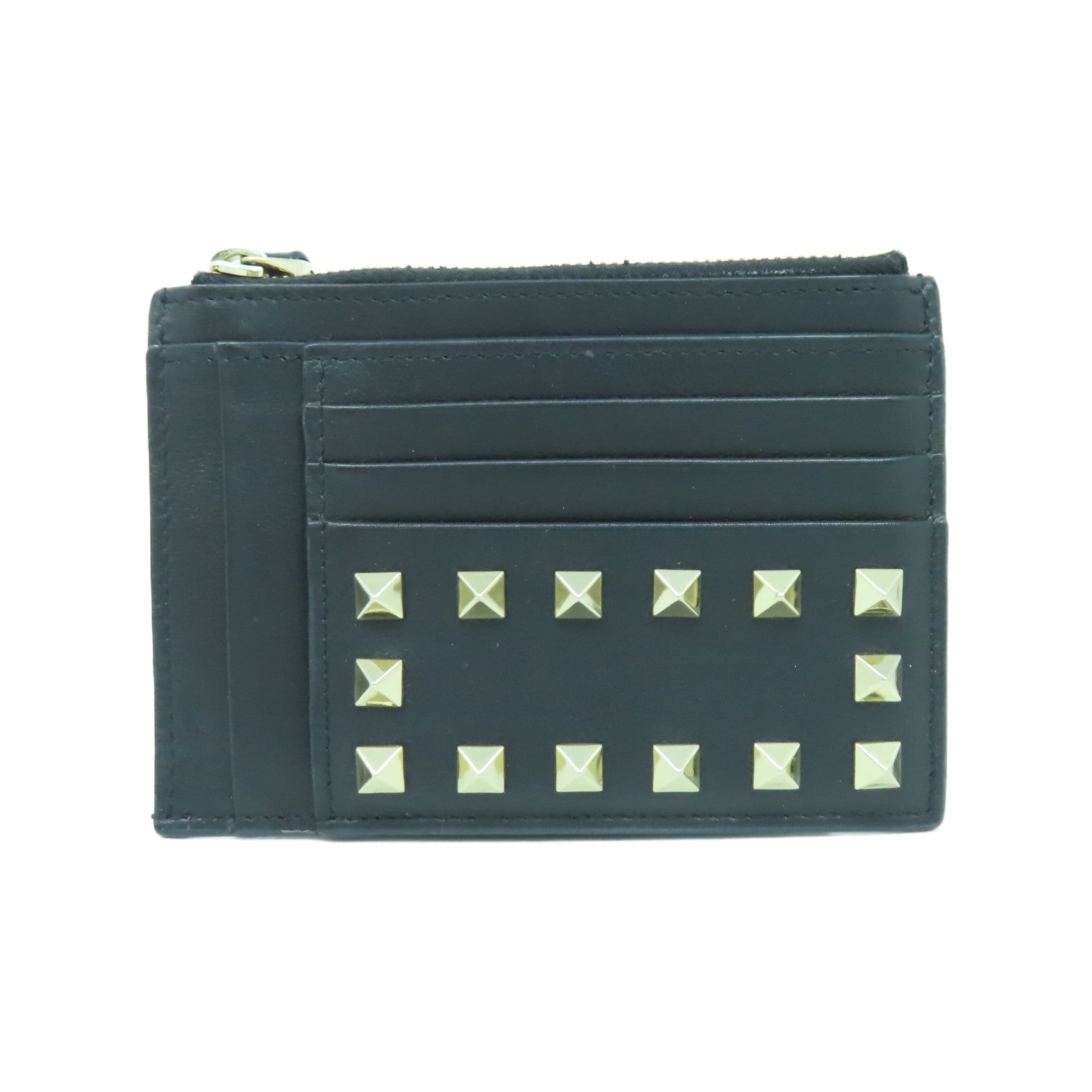Valentino 牛皮皮革Card case銀扣卡片套黑色