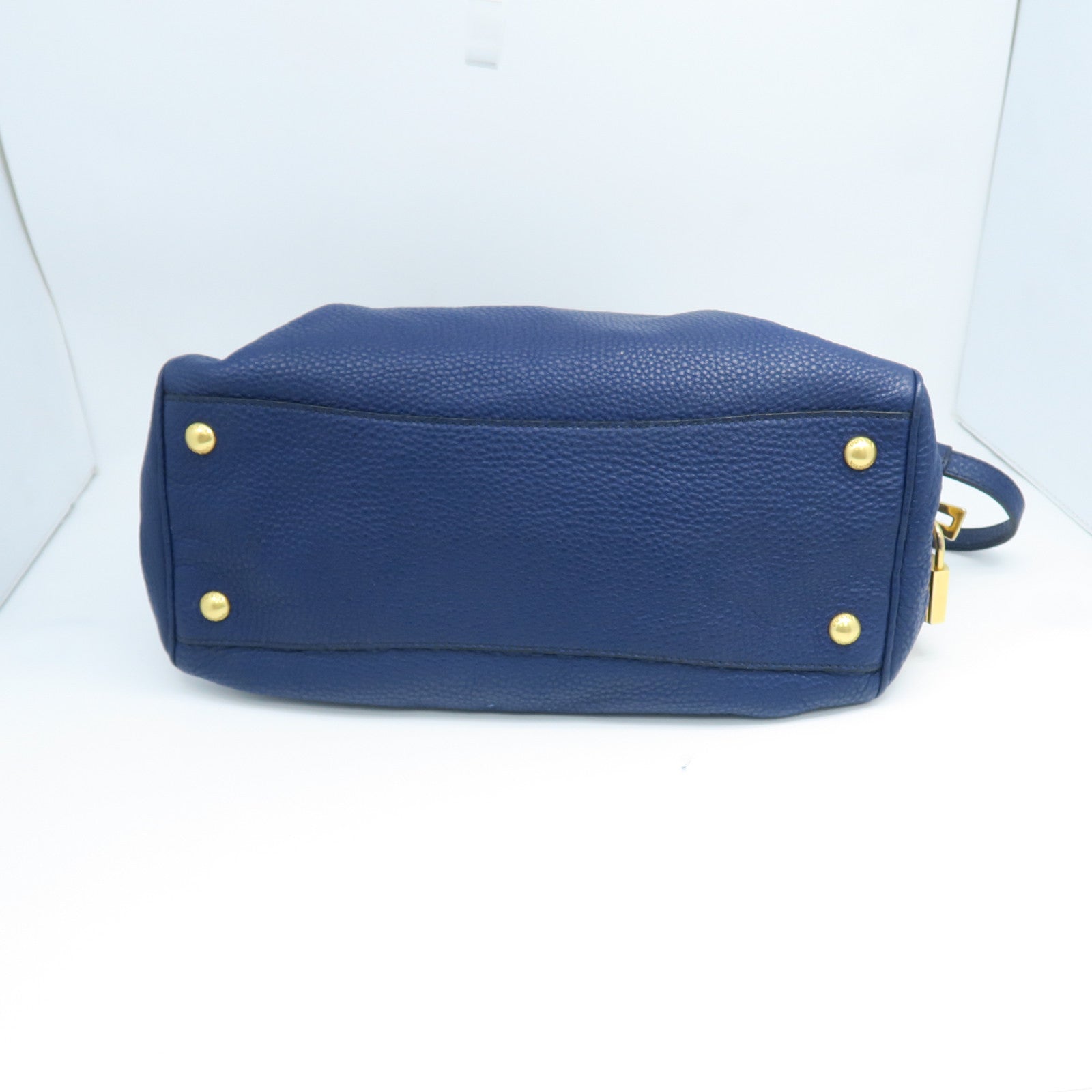 PRADA cowhide leather 2 Way Shoulder gold buckle handle shoulder bag blue